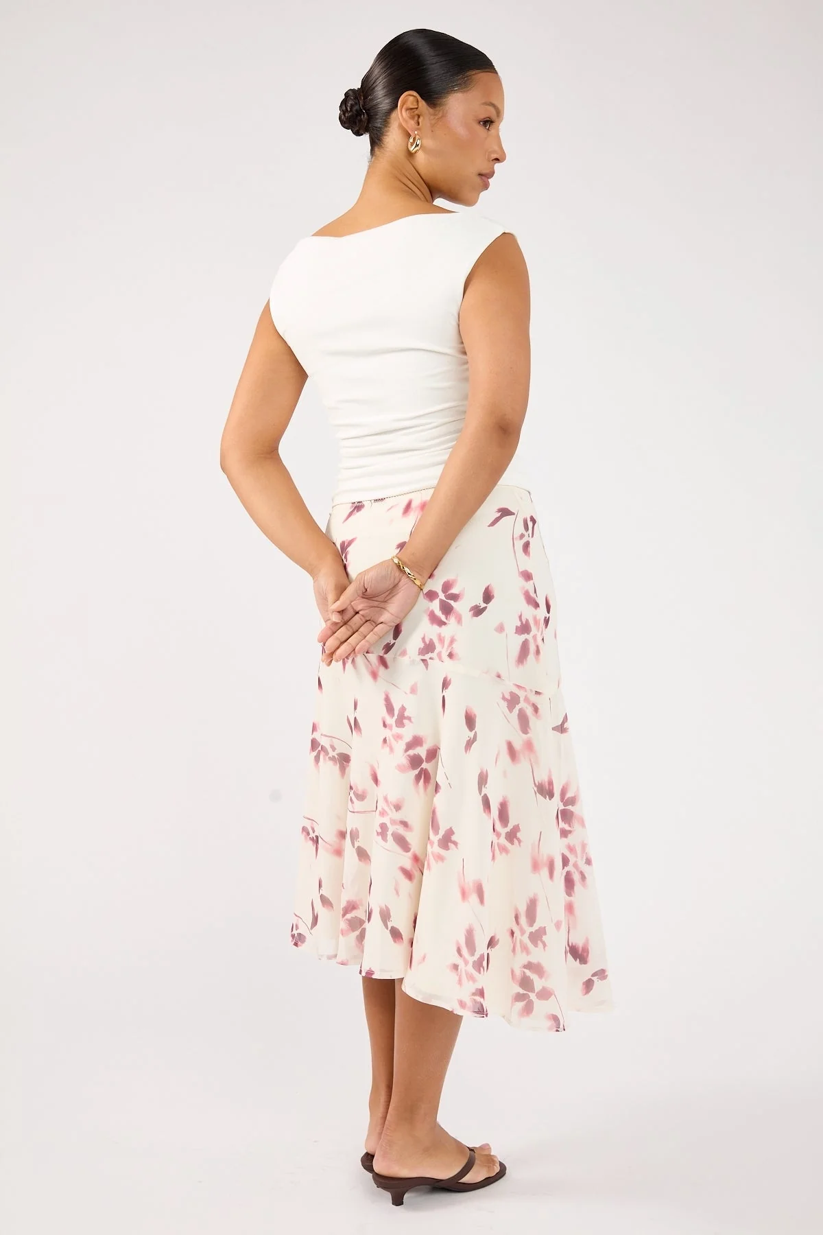 Perfect Stranger Charlotte Asym Midi Skirt Burgundy Print - Image 7