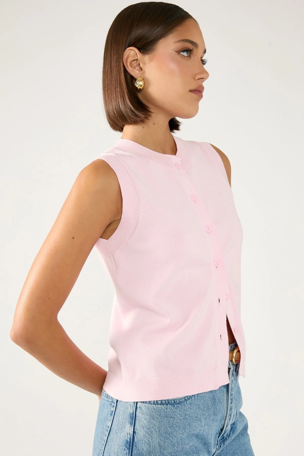 Perfect Stranger Cooper Button Up Knit Top Pink - Image 4