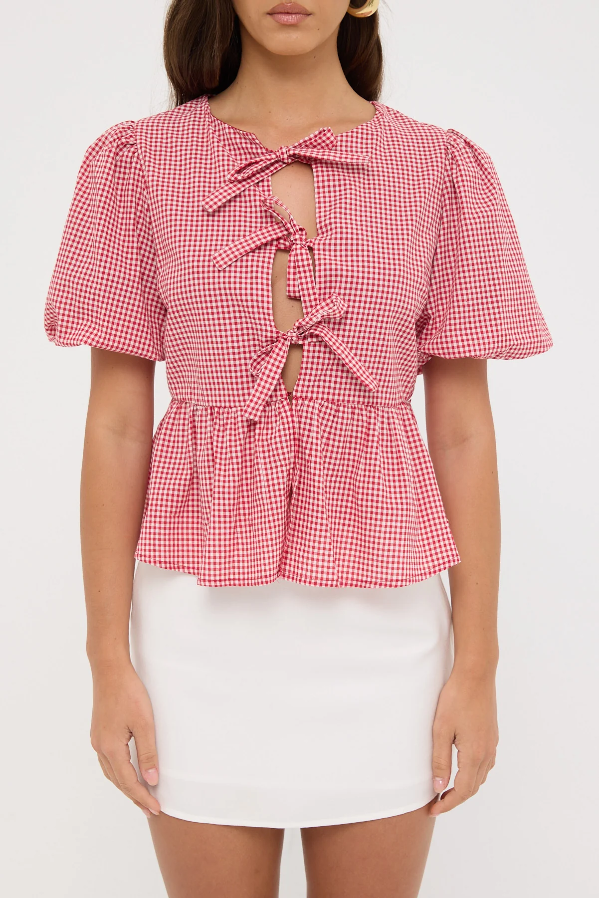 Perfect Stranger Delilah Tie Front Short Sleeve Blouse Red Print - Image 6