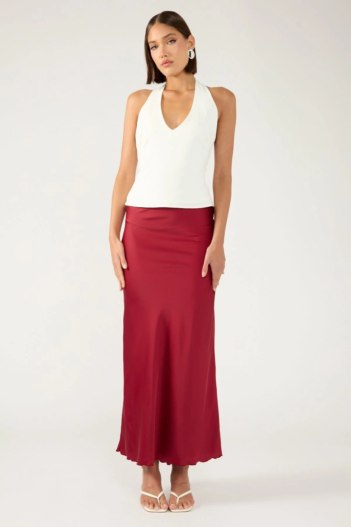 Perfect Stranger Evie Satin Maxi Skirt Burgundy