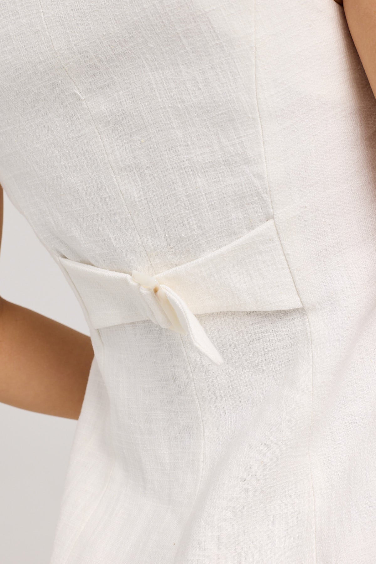 Perfect Stranger High Neck Button Up Linen Mini Dress White - Image 5