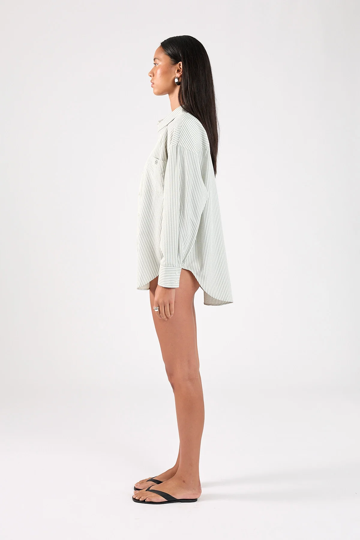 Perfect Stranger Hunter Stripe Oversized Shirt White/Black Stripe - Image 4