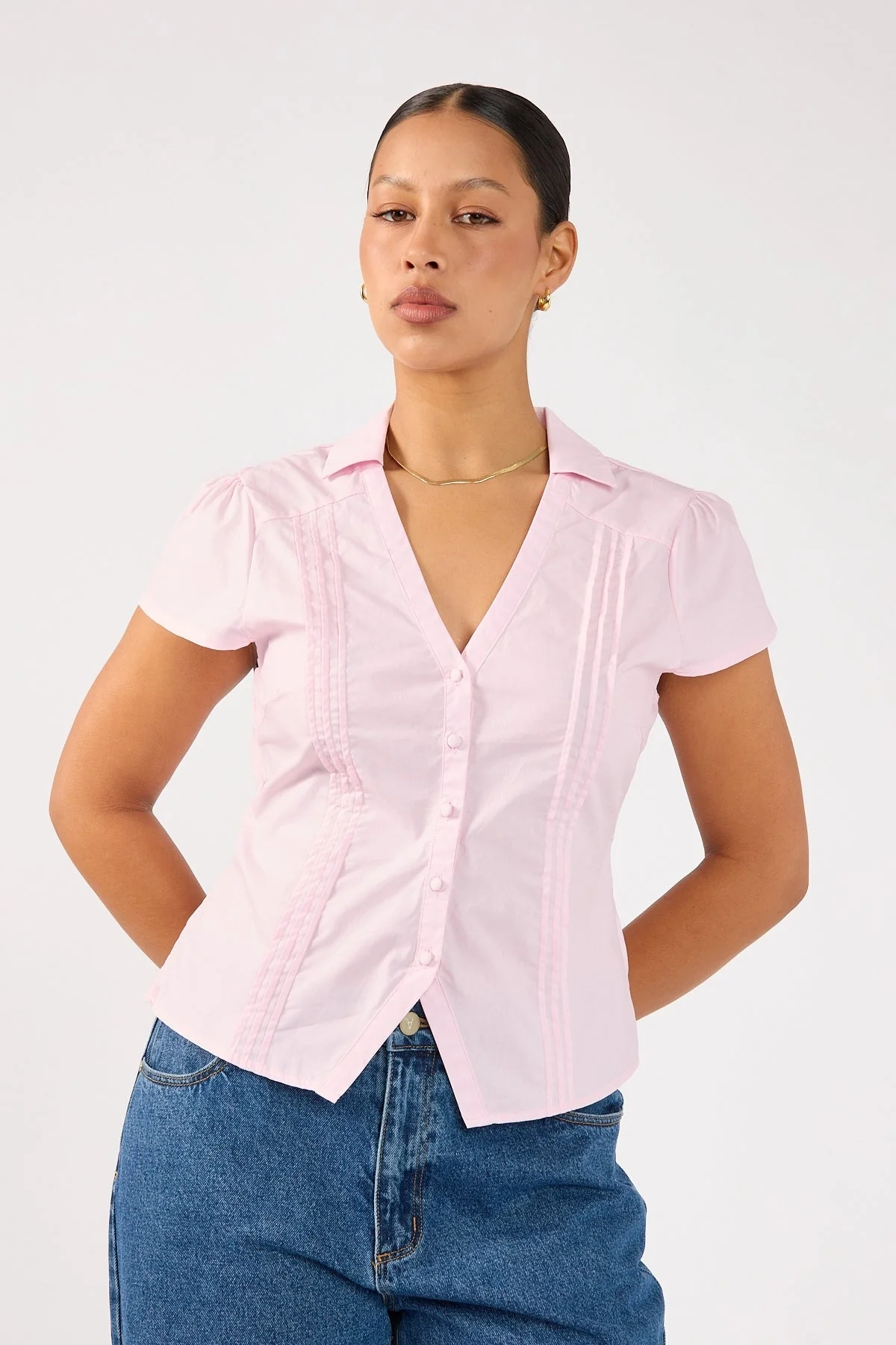 Perfect Stranger Koa Short Sleeve Blouse Pink - Image 3