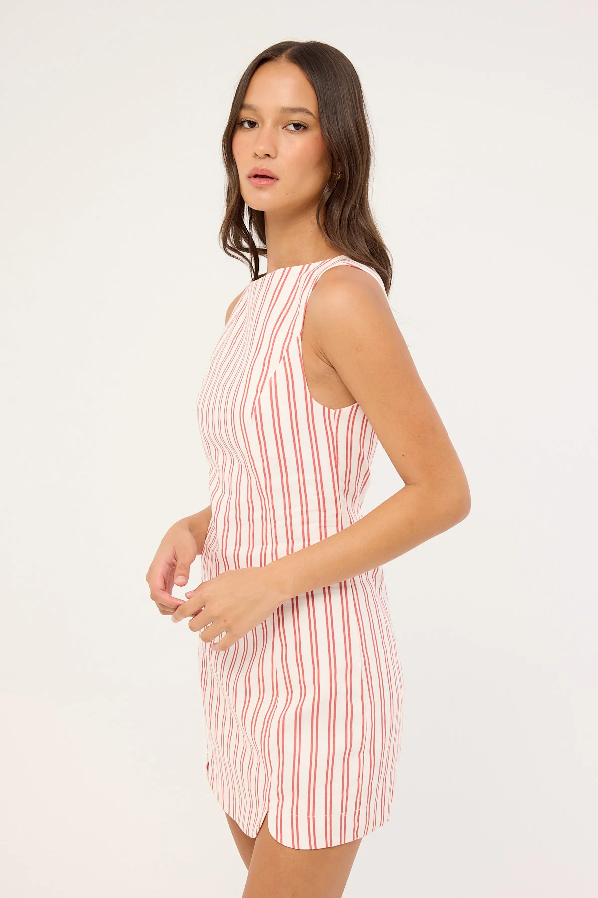 Perfect Stranger Leah Linen Mini Dress Red Stripe - Image 5
