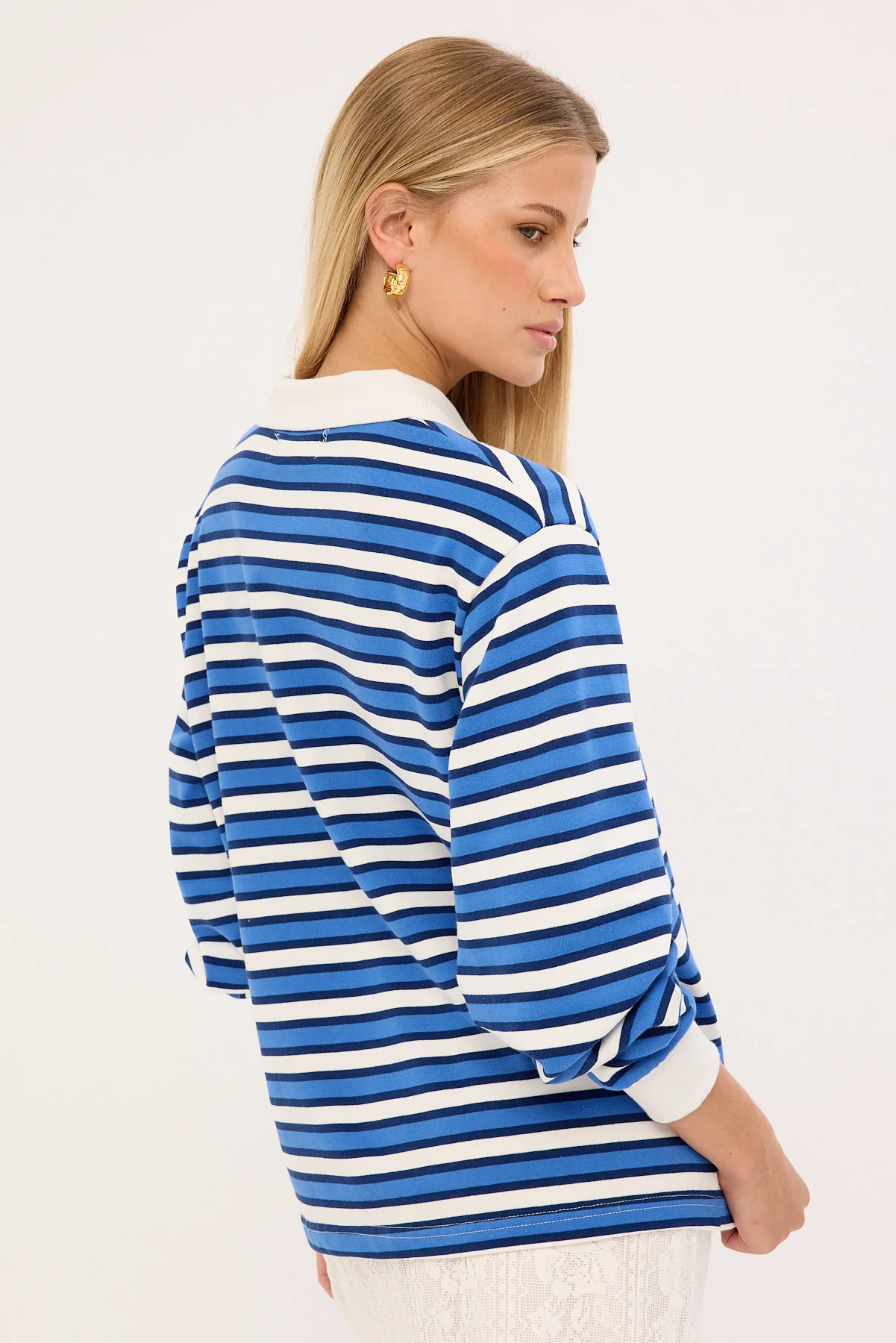 Perfect Stranger Leon Stripe Rugby Fleece Top Blue Stripe - Image 5