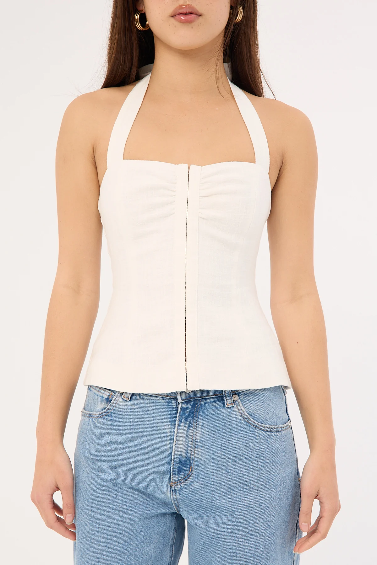 Perfect Stranger Menorca Linen Gathered  Halter Top White - Image 5