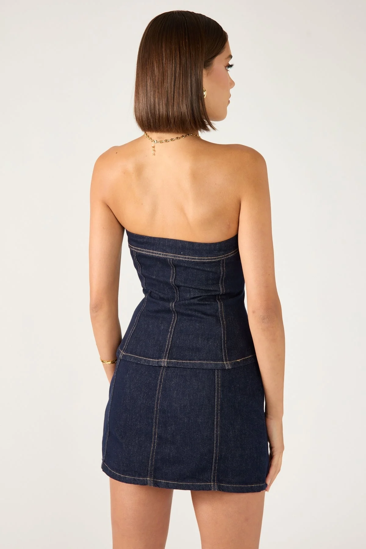 Perfect Stranger Mila Denim Button Up Top Dark Blue Denim - Image 5