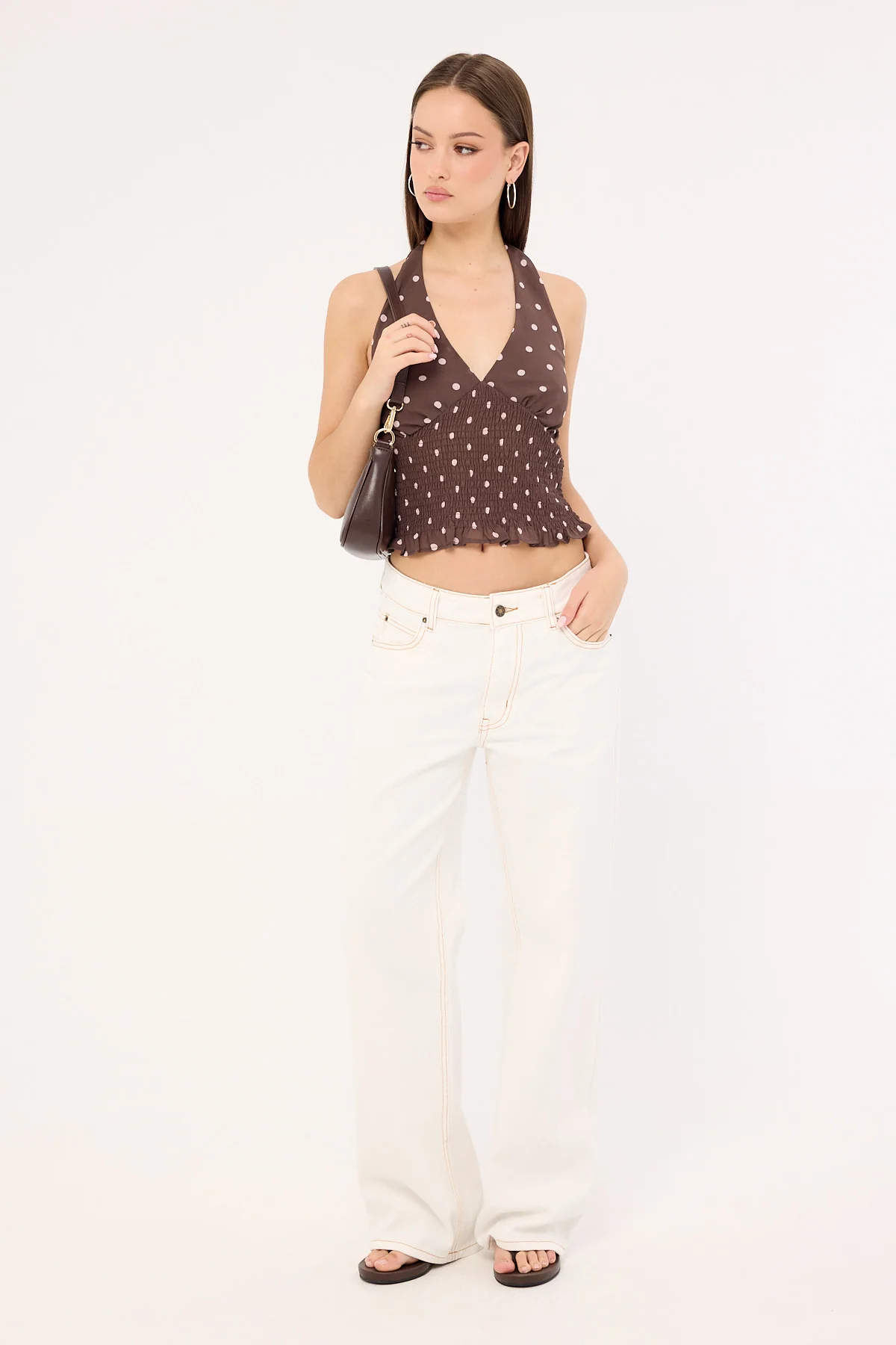 Perfect Stranger Polka Wish Halter Top Brown - Image 5