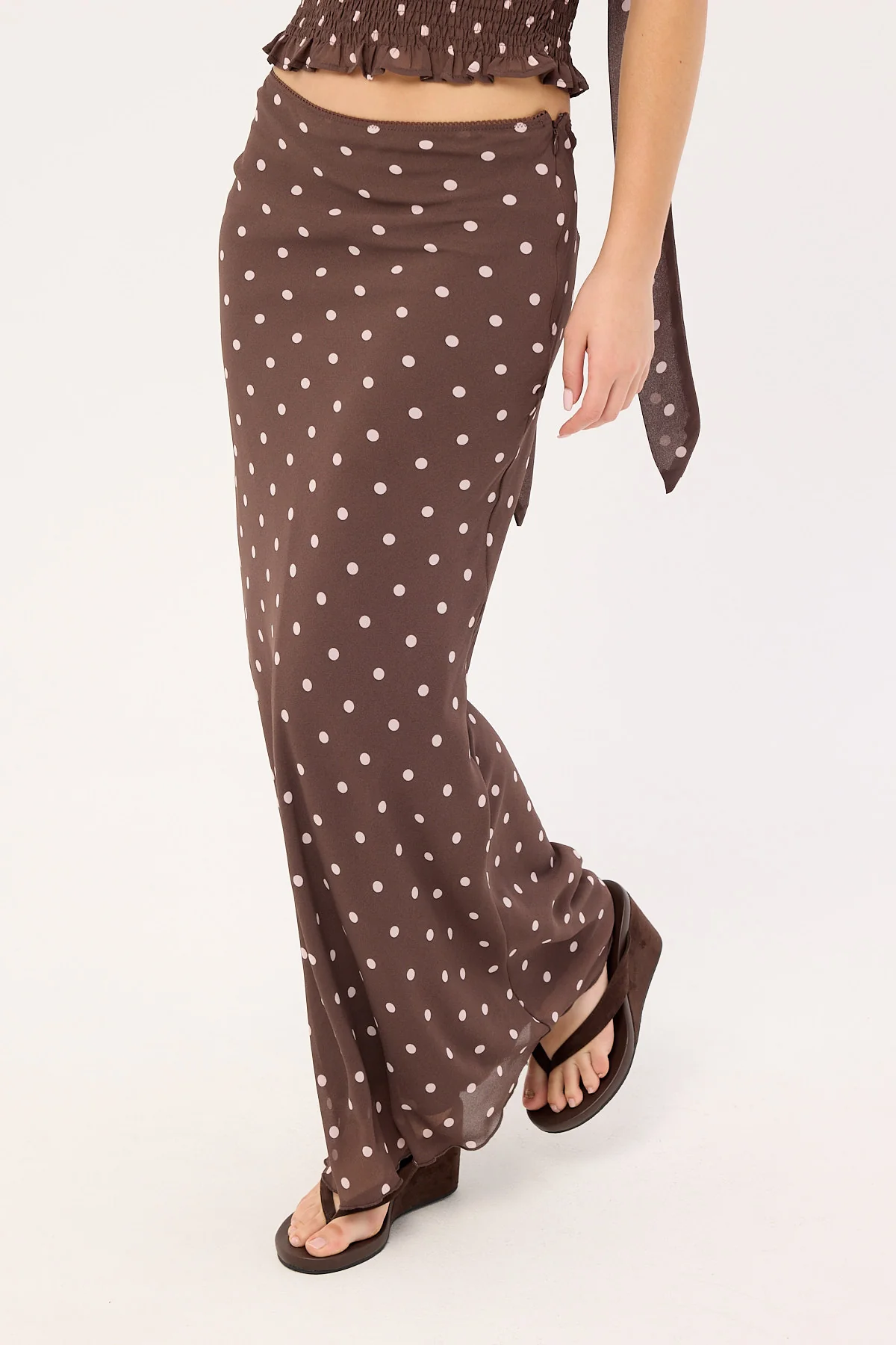 Perfect Stranger Polka Wish Maxi Skirt Brown - Image 2