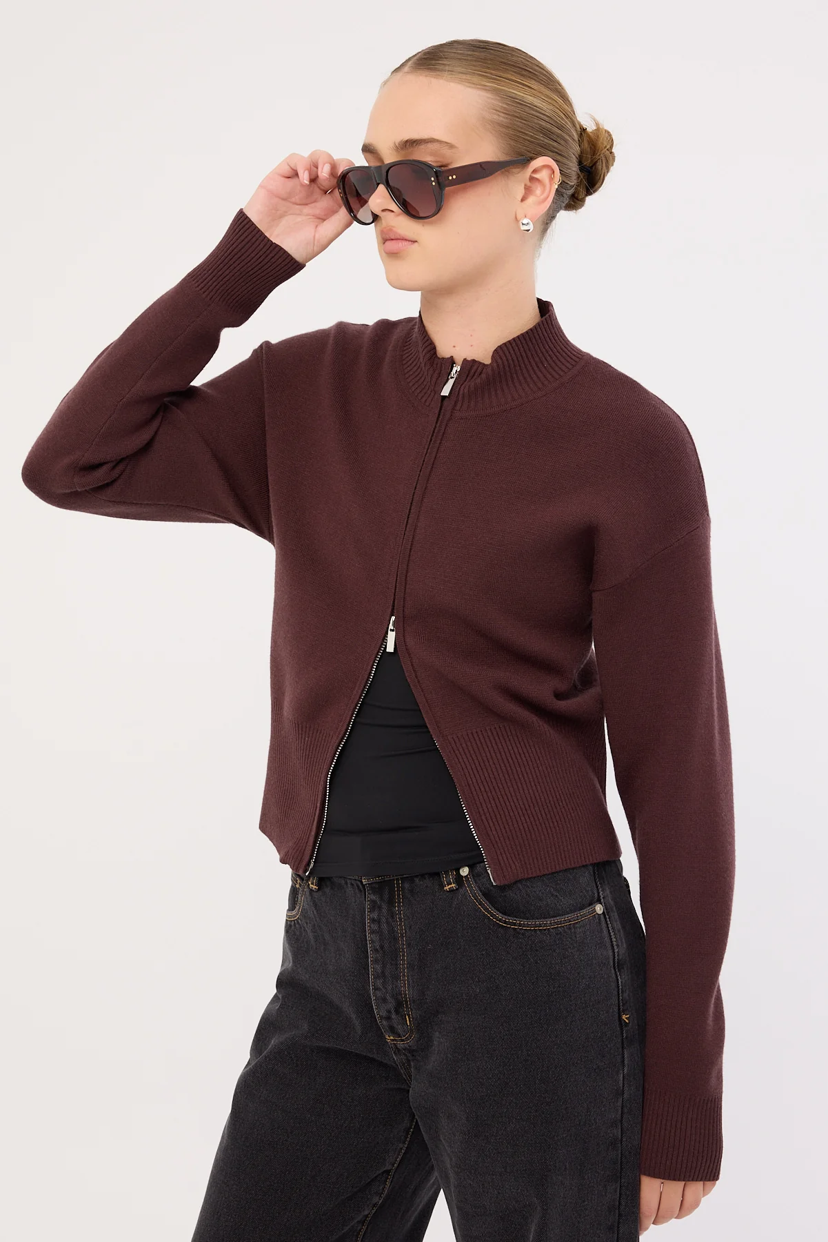 Perfect Stranger Rana Zip Up Cardigan Bitter Chocolate - Image 4