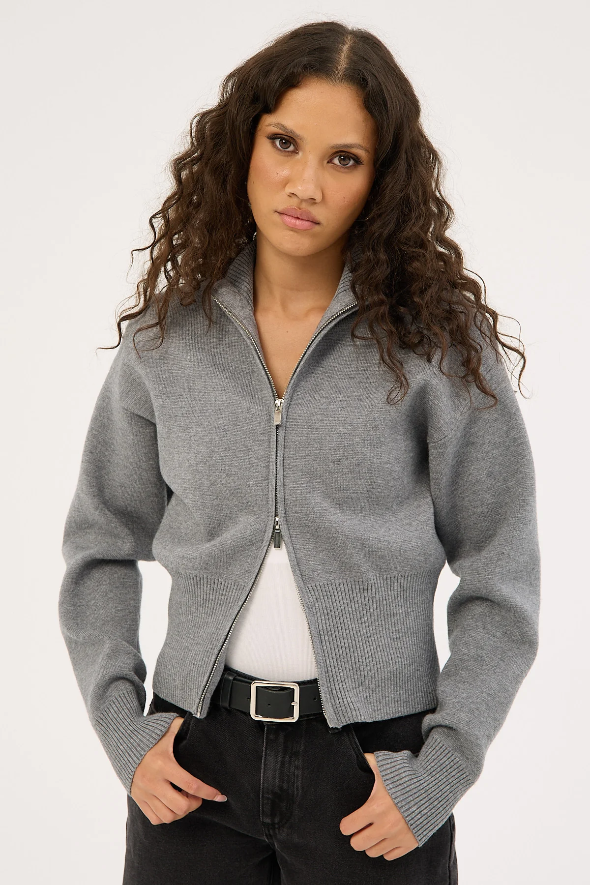 Perfect Stranger Rana Zip Up Cardigan Charcoal - Image 2