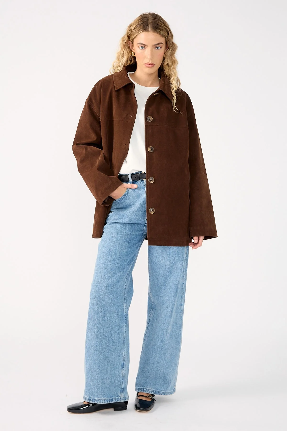 Perfect Stranger Raven PU Suede Long Line Jacket Brown - Image 5