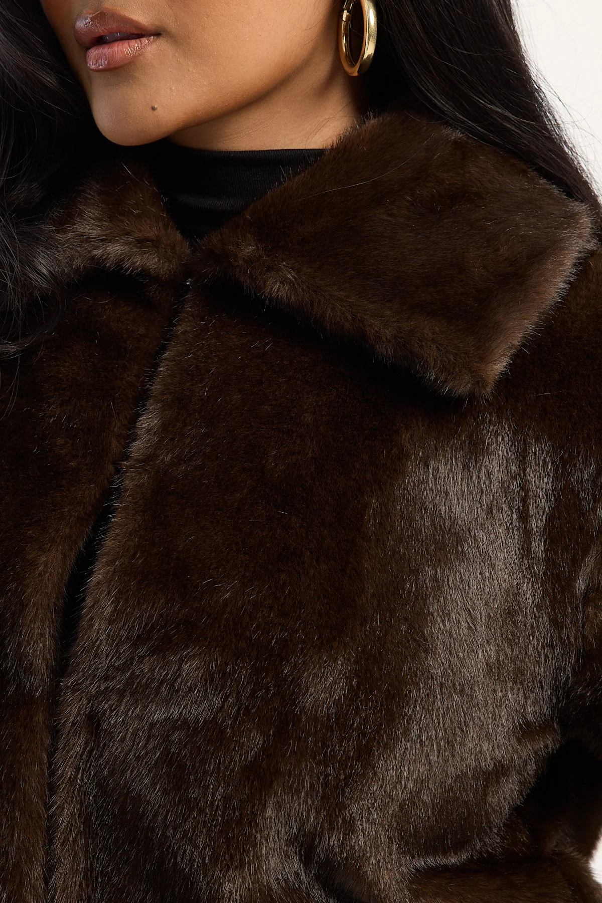 Perfect Stranger Riley Cropped Faux Fur Jacket Brown - Image 3