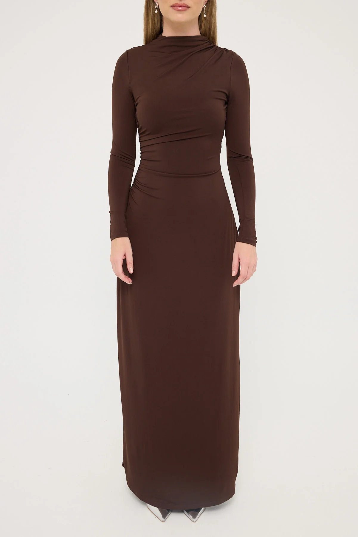 Perfect Stranger Rosie Long Sleeve Maxi Dress Brown - Image 5