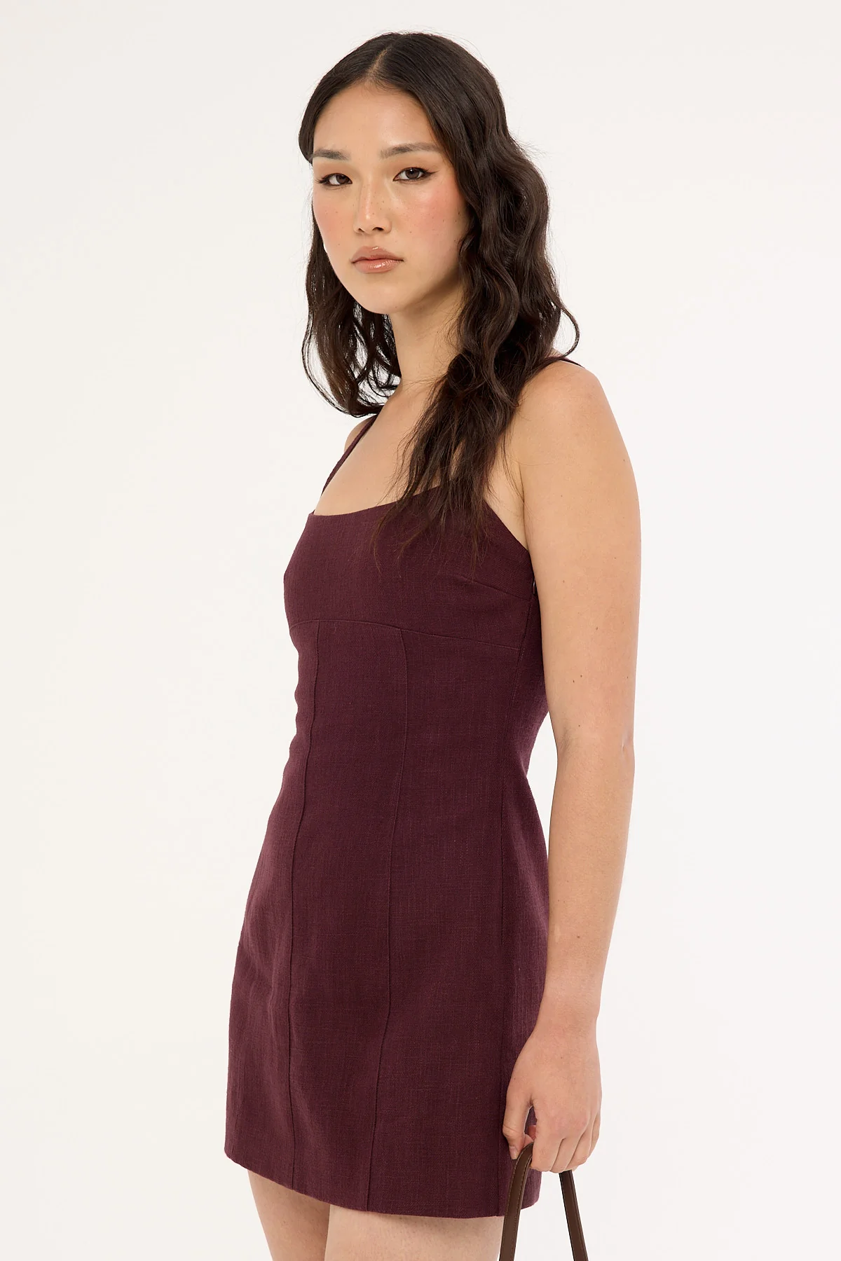 Perfect Stranger Sadie Linen Mini Dress Dark Choc - Image 4