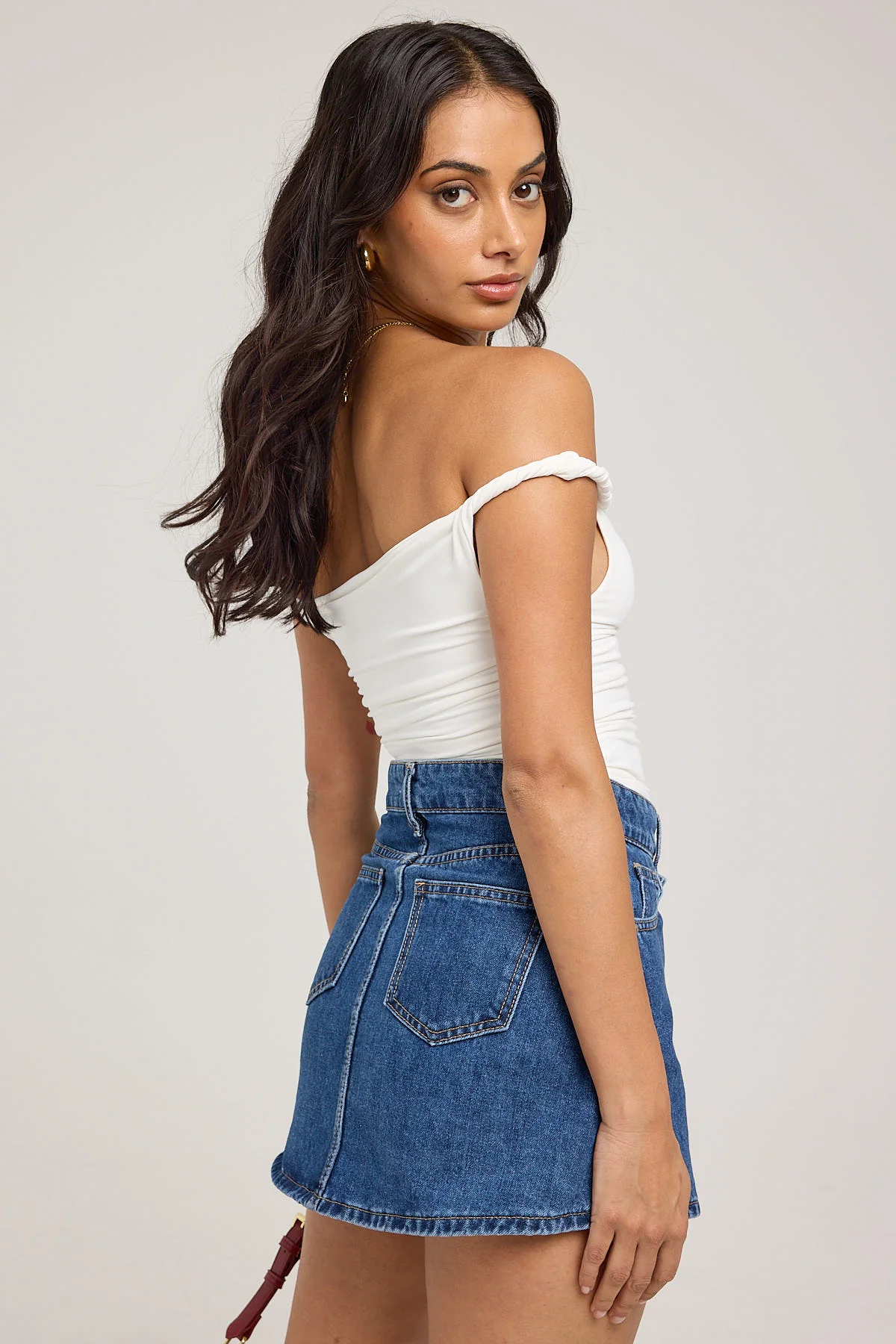 Perfect Stranger Sonya Wrap Denim Mini Skirt Mid Blue Denim - Image 4