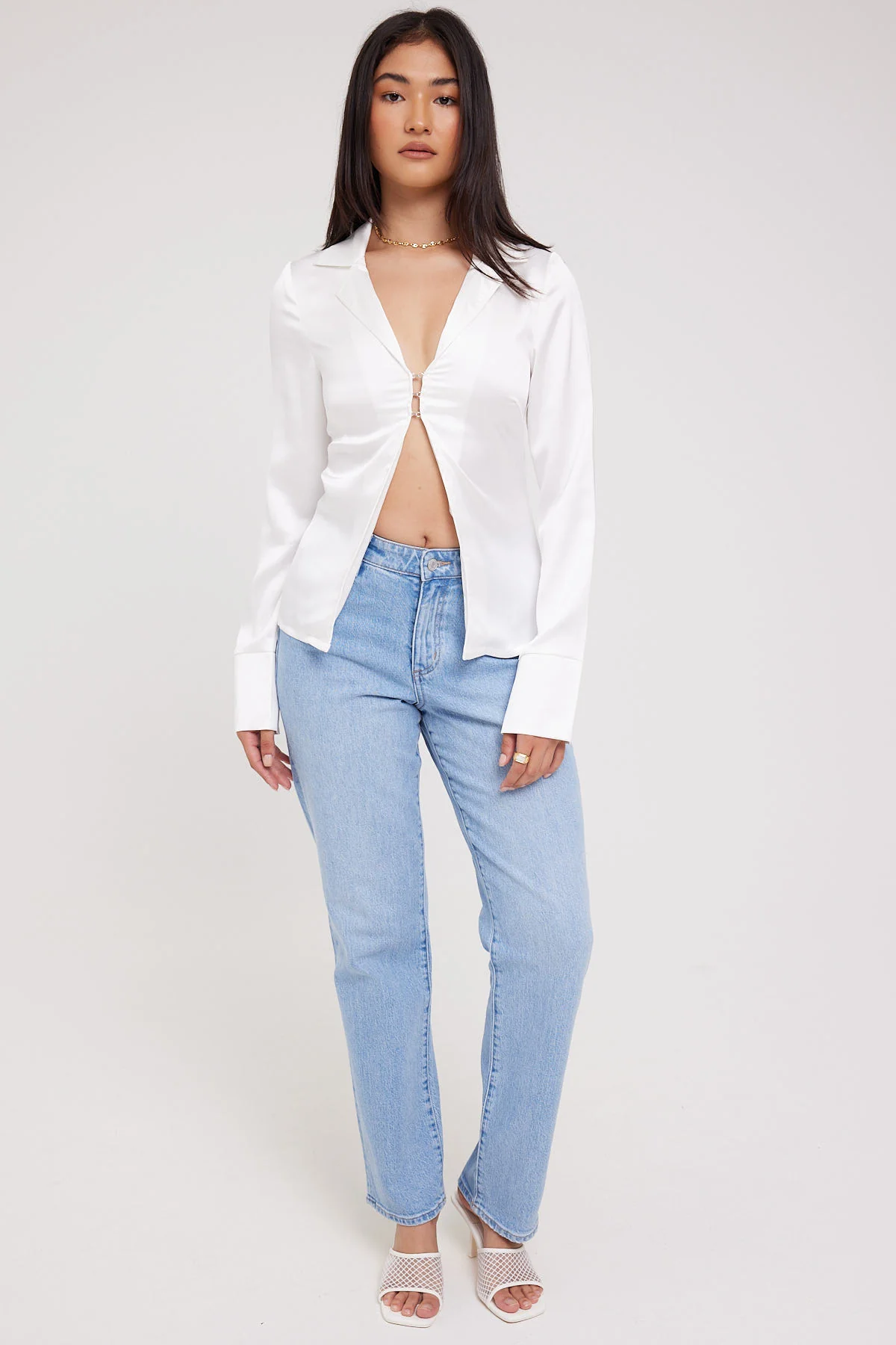 Perfect Stranger Stella Long Sleeve Satin Top White - Image 3