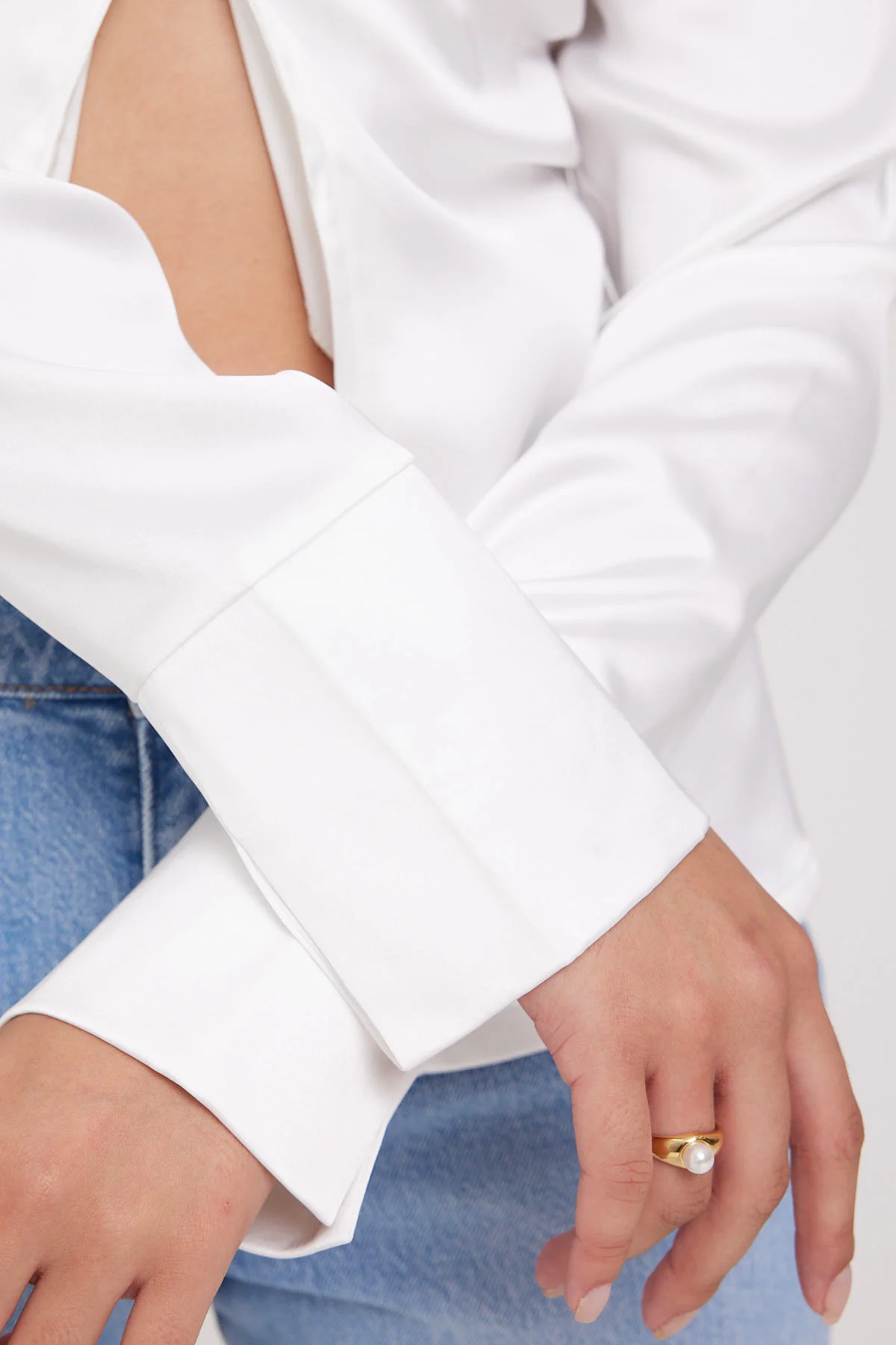 Perfect Stranger Stella Long Sleeve Satin Top White - Image 8