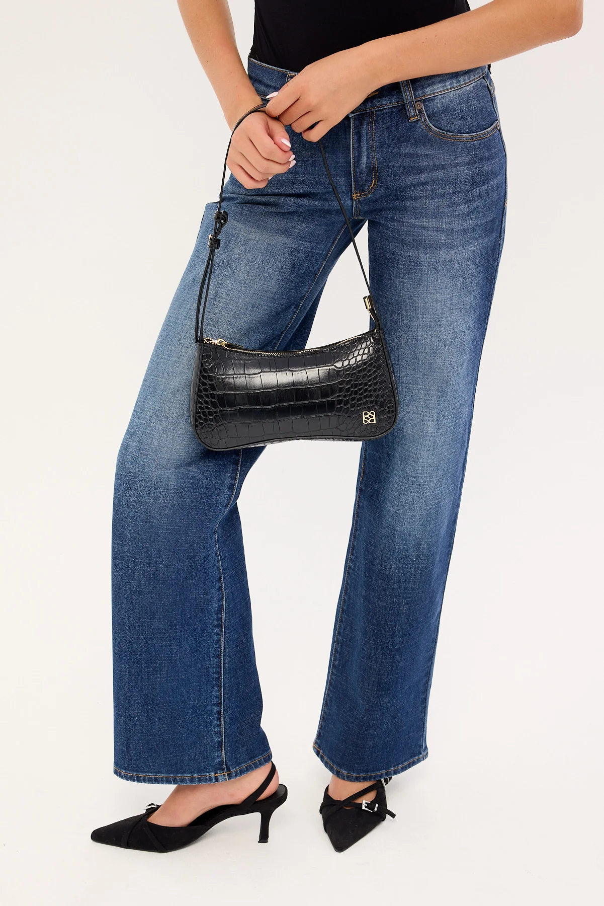 Perfect Stranger Tammy Croc Shoulder Bag Black - Image 4