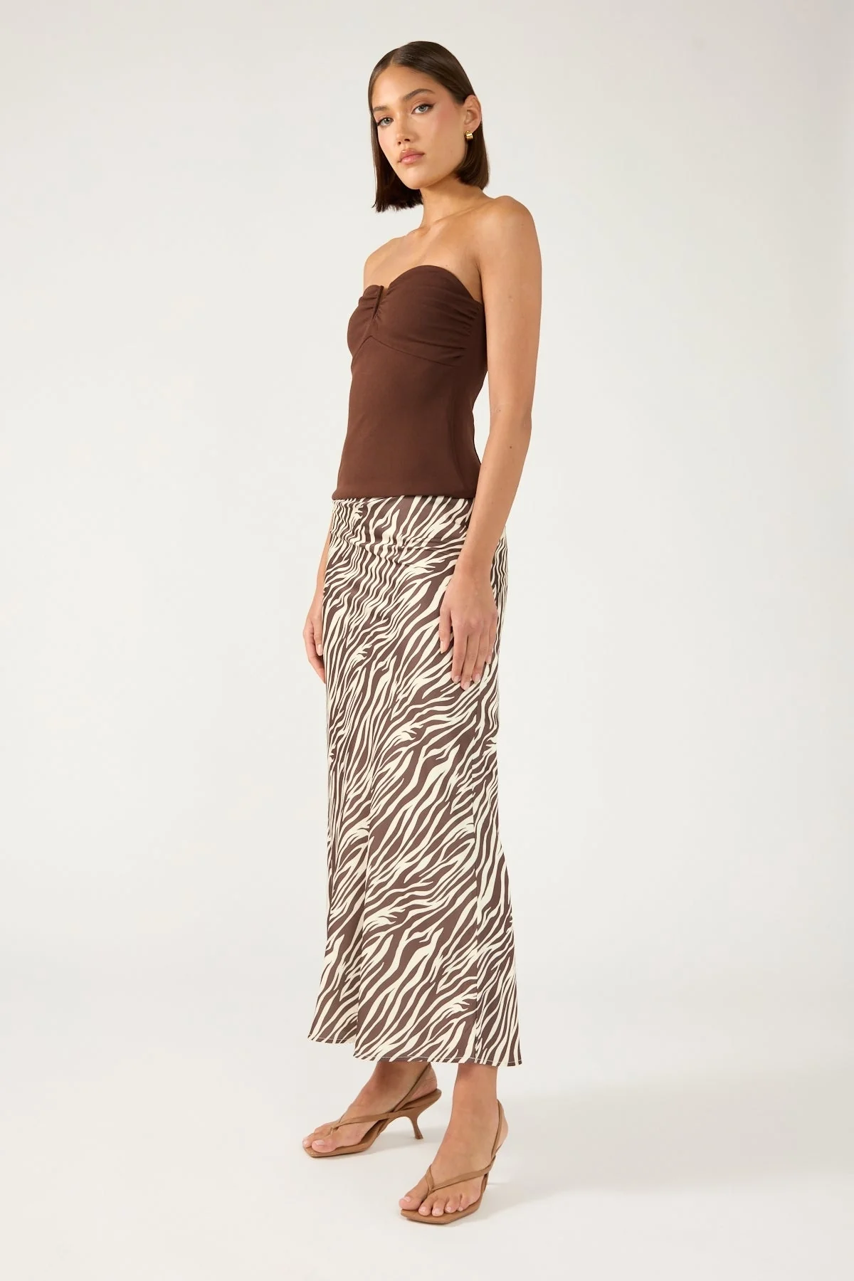 Perfect Stranger Ziva Satin Maxi Skirt Brown Print - Image 2