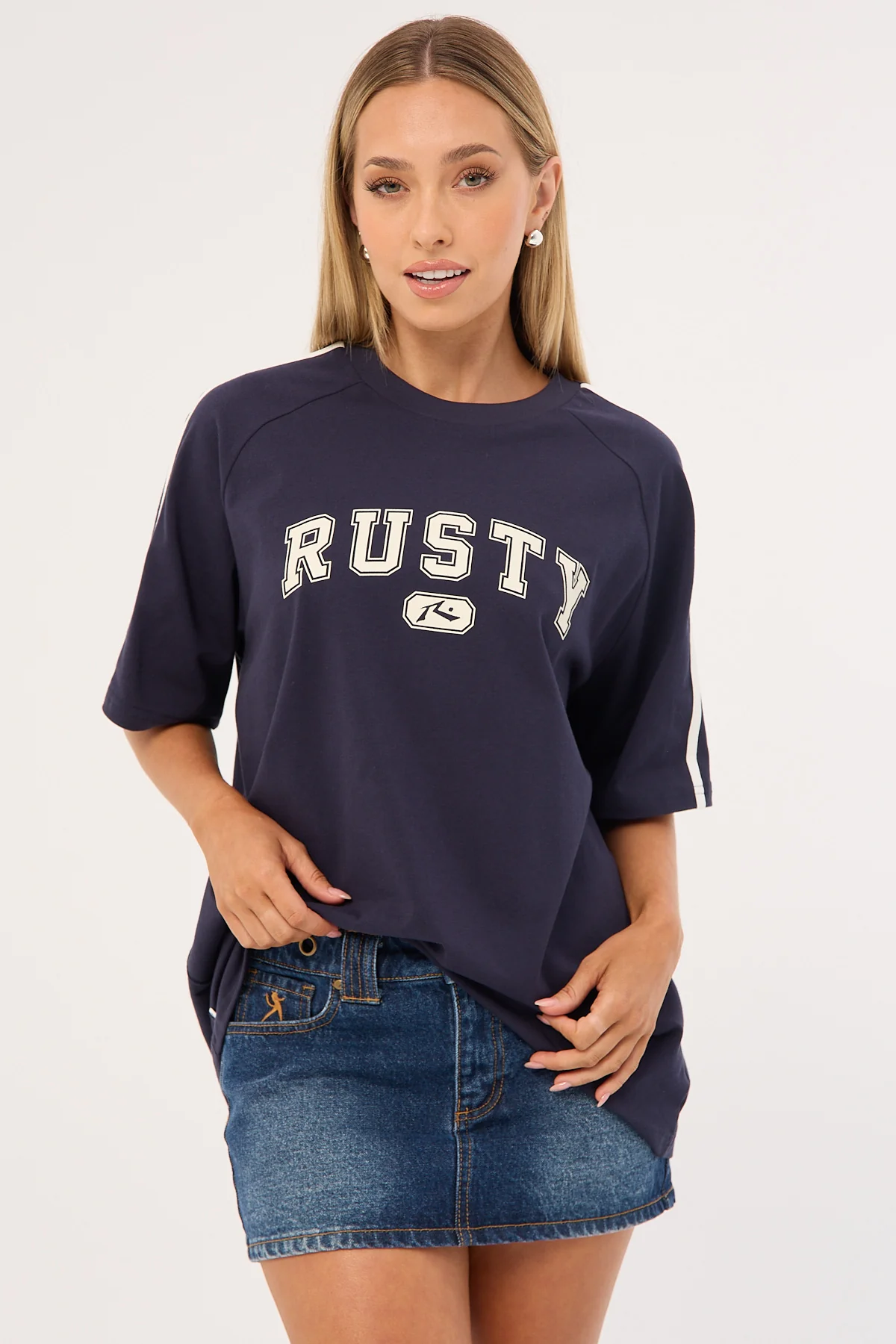 Rusty All Saint Collegiate OG Oversize Tee Navy Blue - Image 3