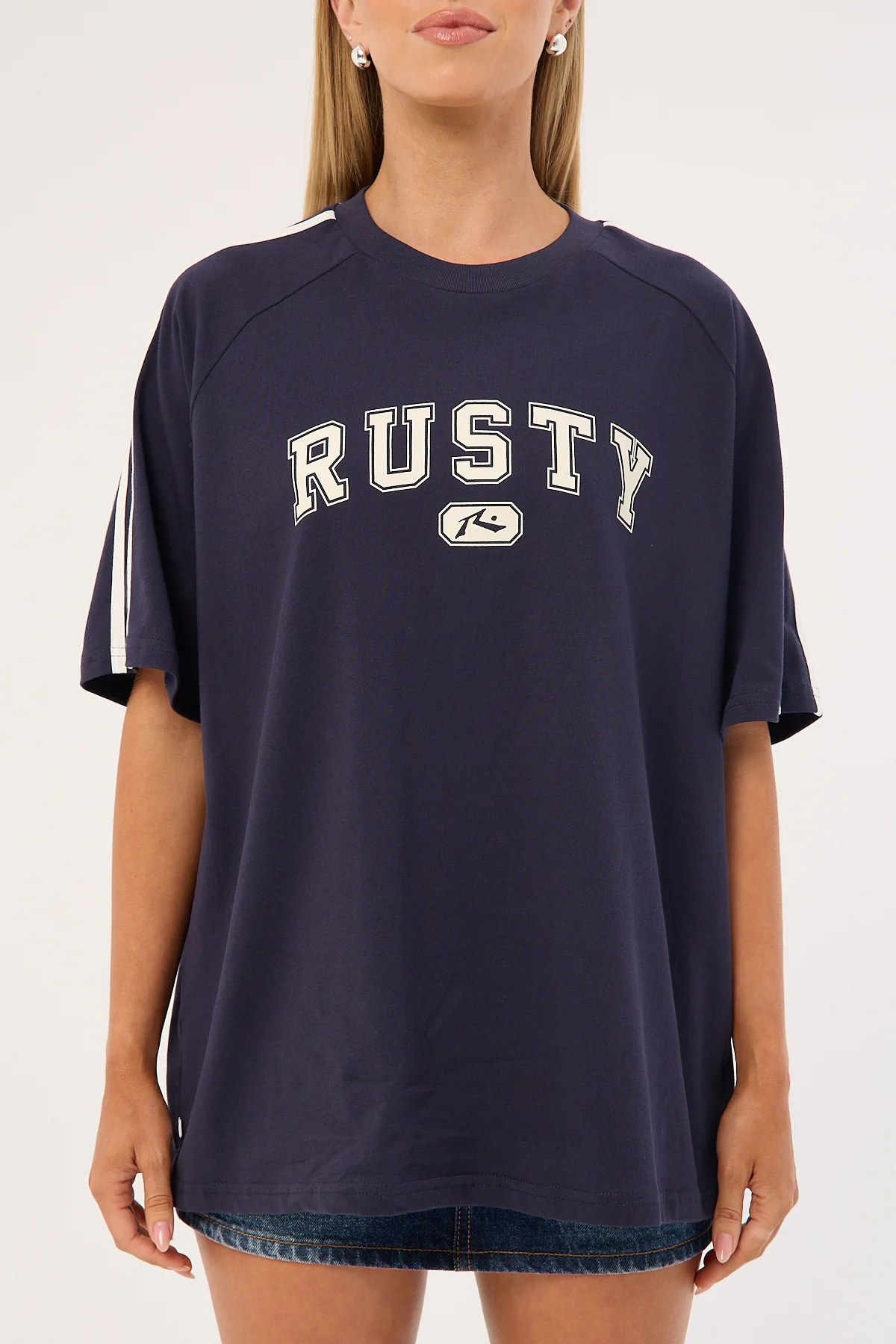 Rusty All Saint Collegiate OG Oversize Tee Navy Blue - Image 7