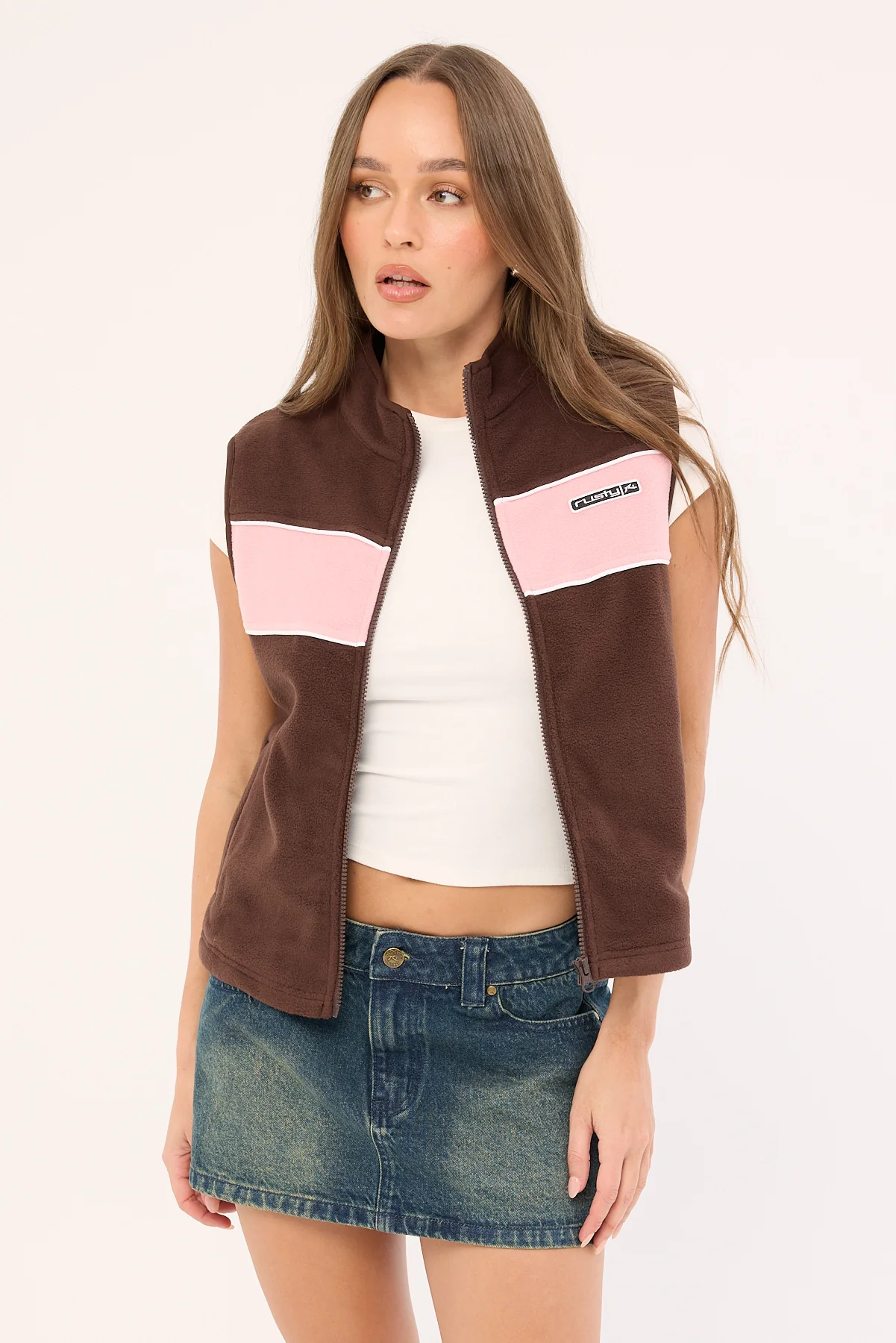 Rusty Bless Up Polar Fleece Vest Java/Pink - Image 3