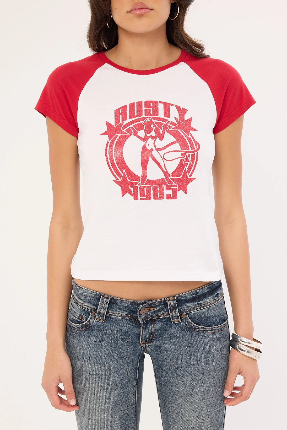 Rusty Daring Devil Cap Sleeve Baby Tee White - Image 6