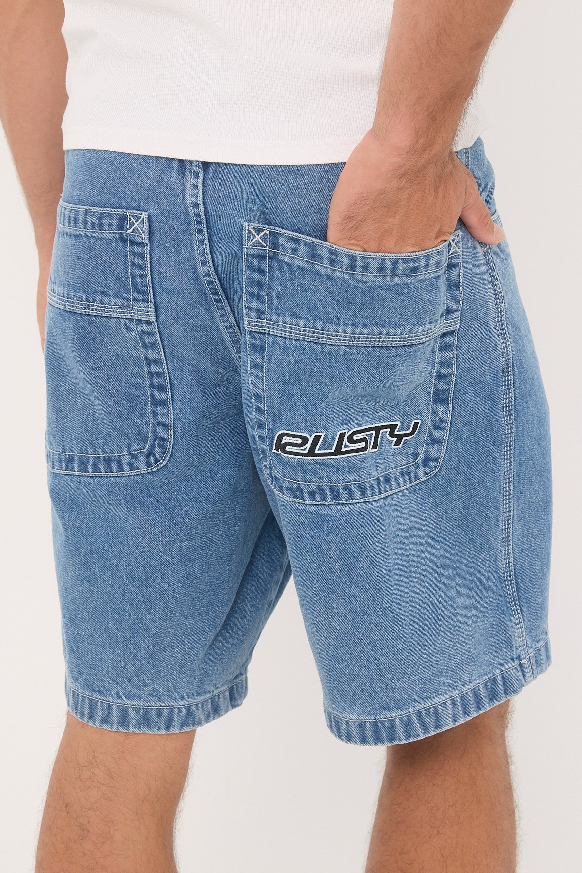 Rusty Flip Daddy Tapeless Jort Middy Blue - Image 6
