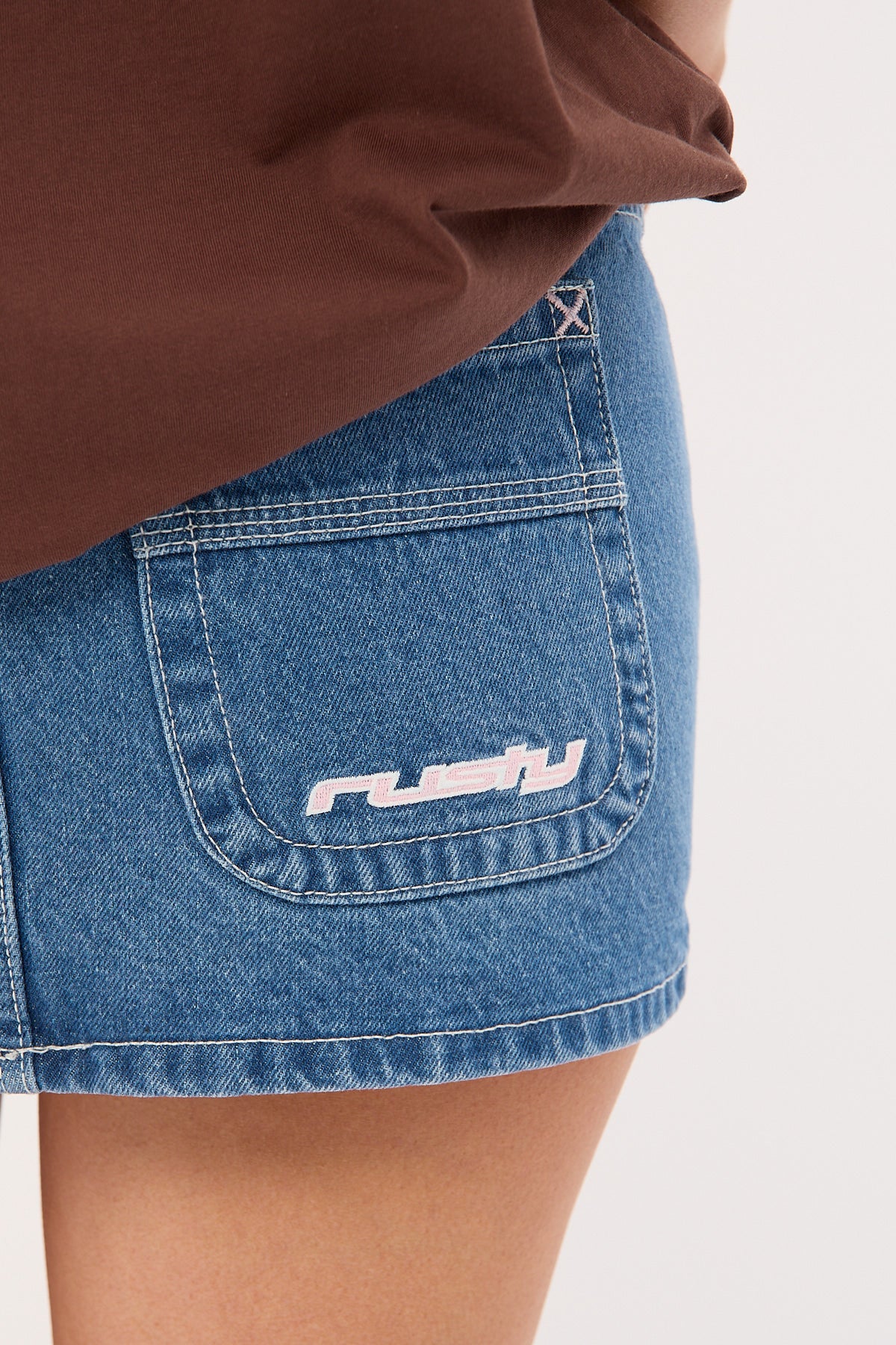 Rusty Flip Mommy Low Rise Mini Skirt Middy Blue/Baby Pink - Image 7