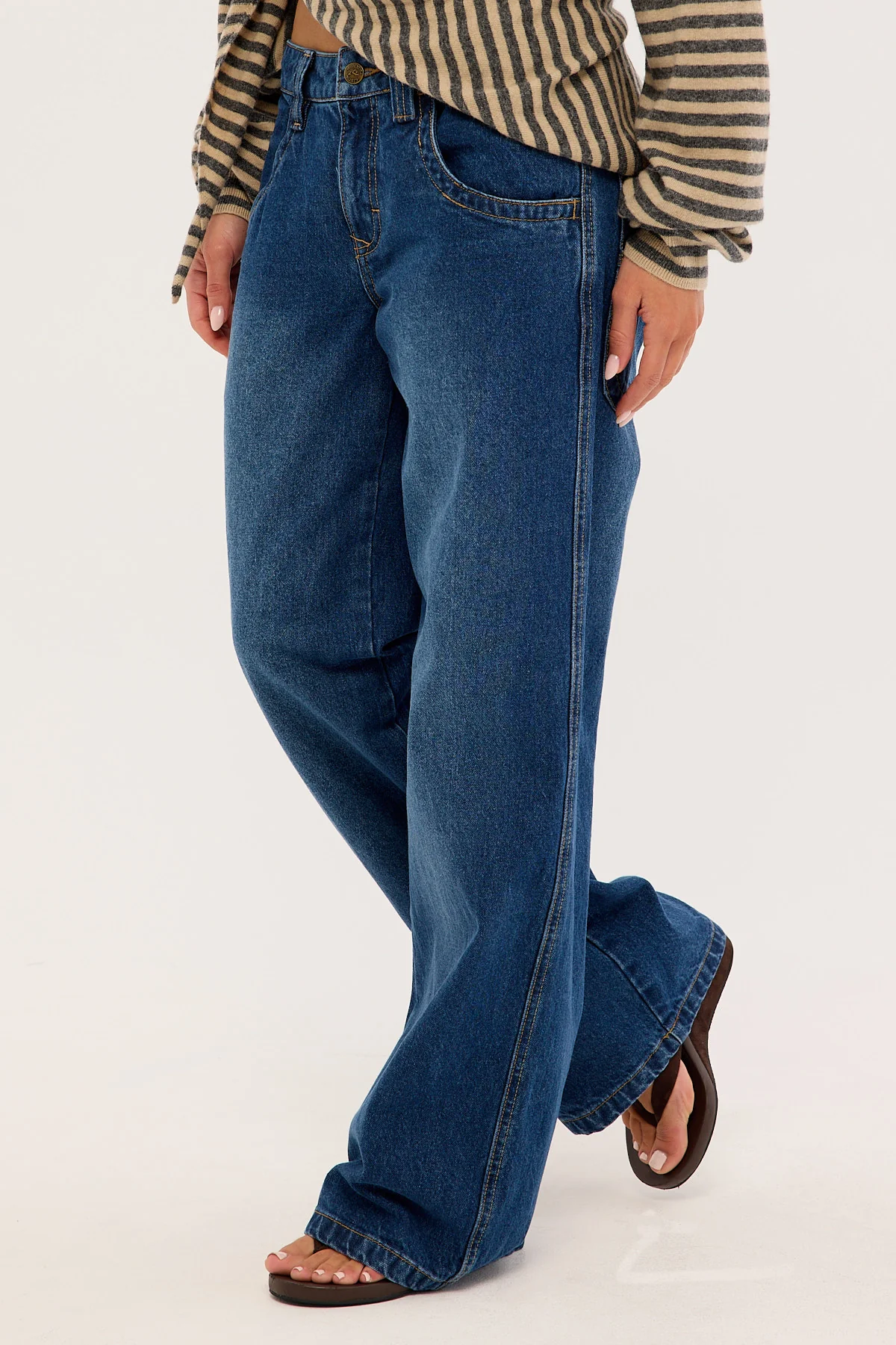 Rusty Flip Mommy Low Rise Tapeless Denim Jean BLASTED DEEP SEA BLUE/RED - Image 4