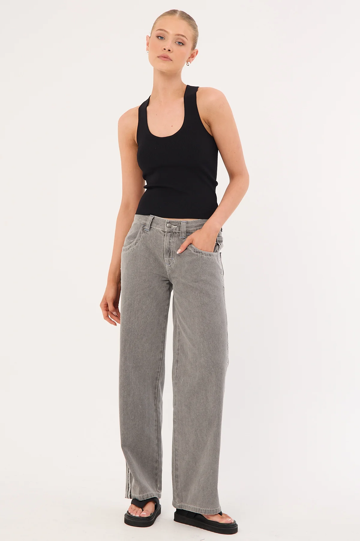 Rusty Flip Mommy Low Rise Wide Leg Jean London Summer/Grey - Image 2