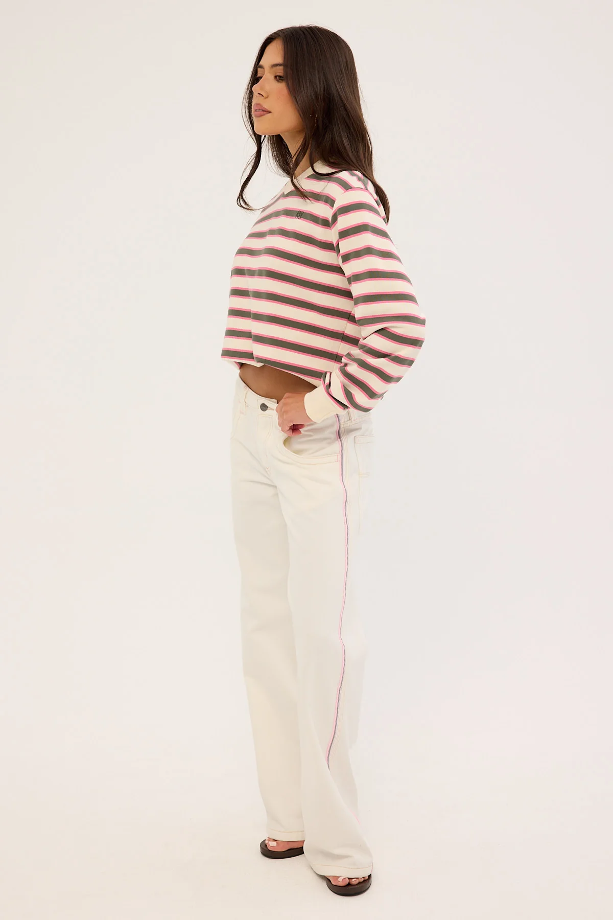 Rusty Flip Mommy Low Rise Wide Leg Jean WHITE/PINK Denim - Image 4