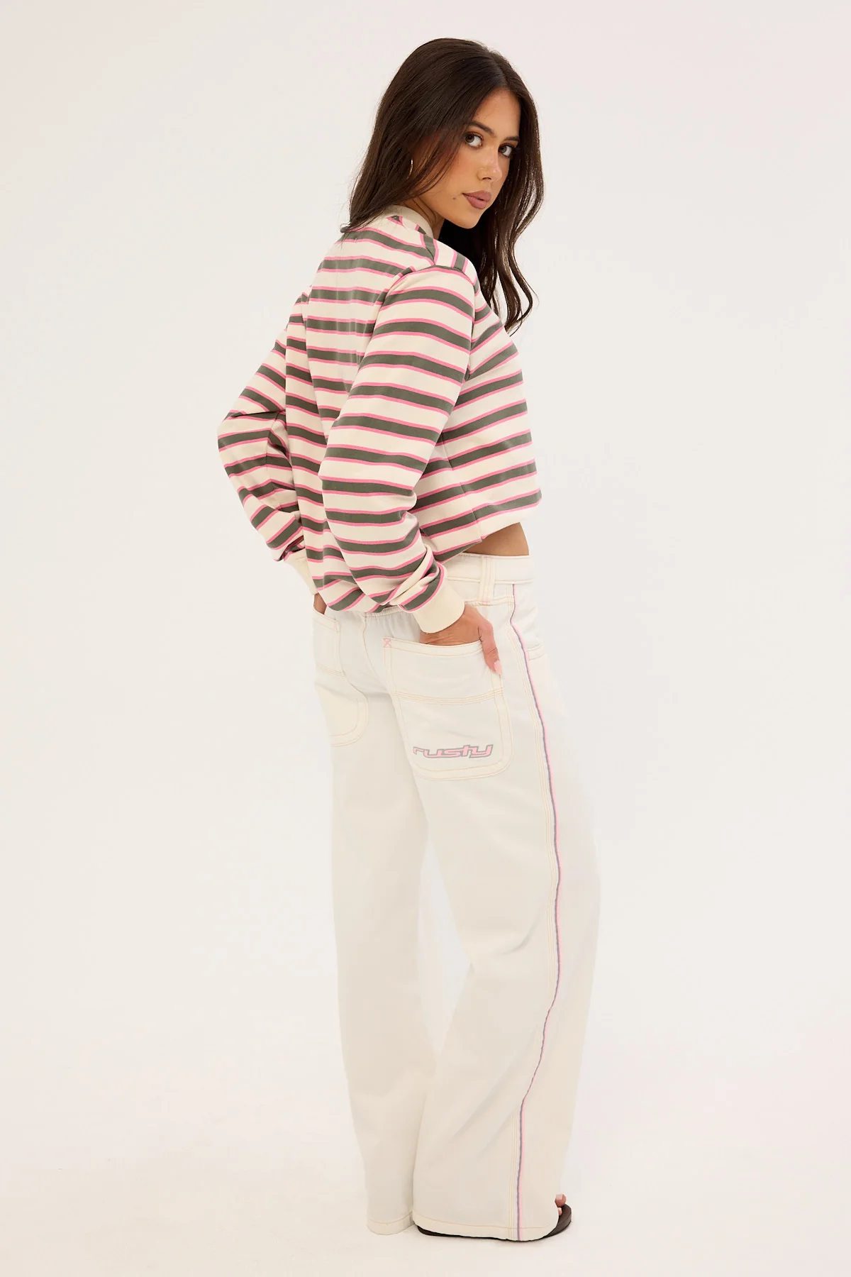 Rusty Flip Mommy Low Rise Wide Leg Jean WHITE/PINK Denim - Image 5
