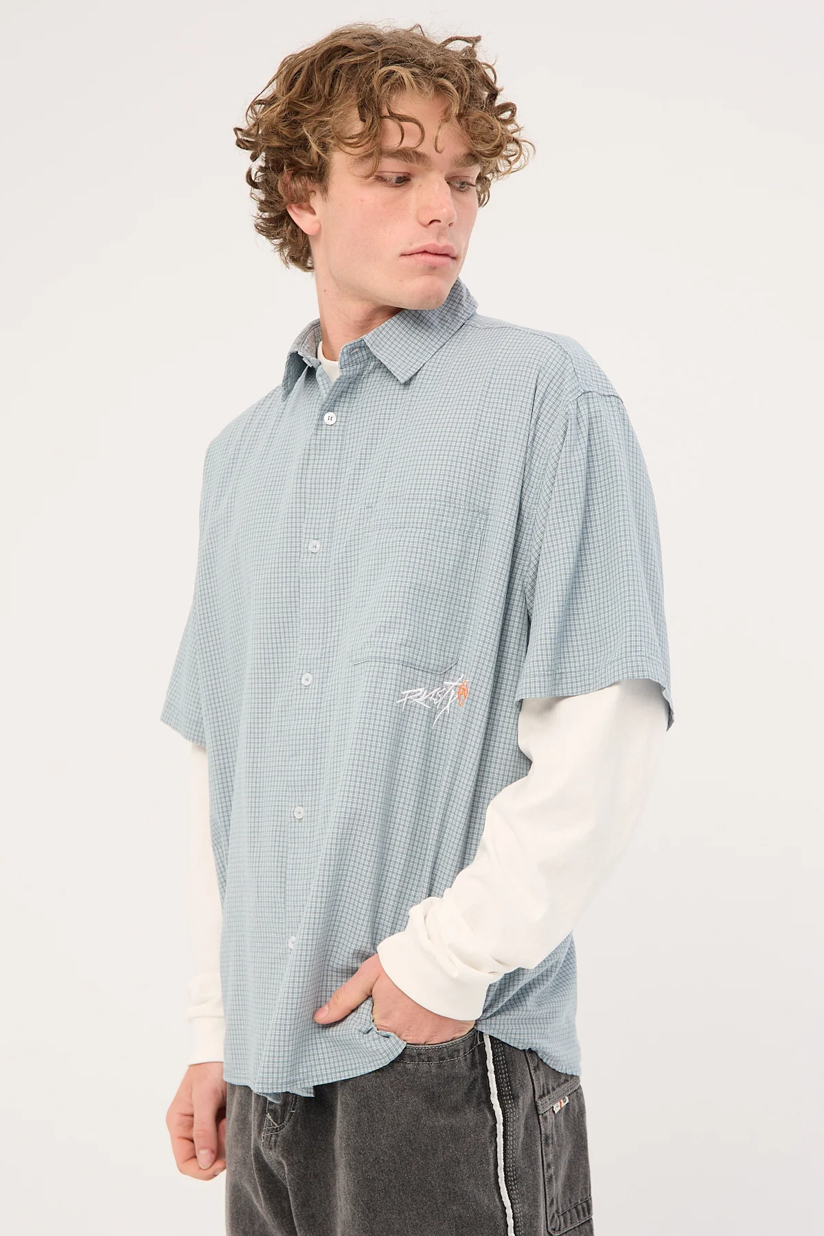 Rusty Pay N Spray Short Sleeve Check Shirt China Blue - Image 5
