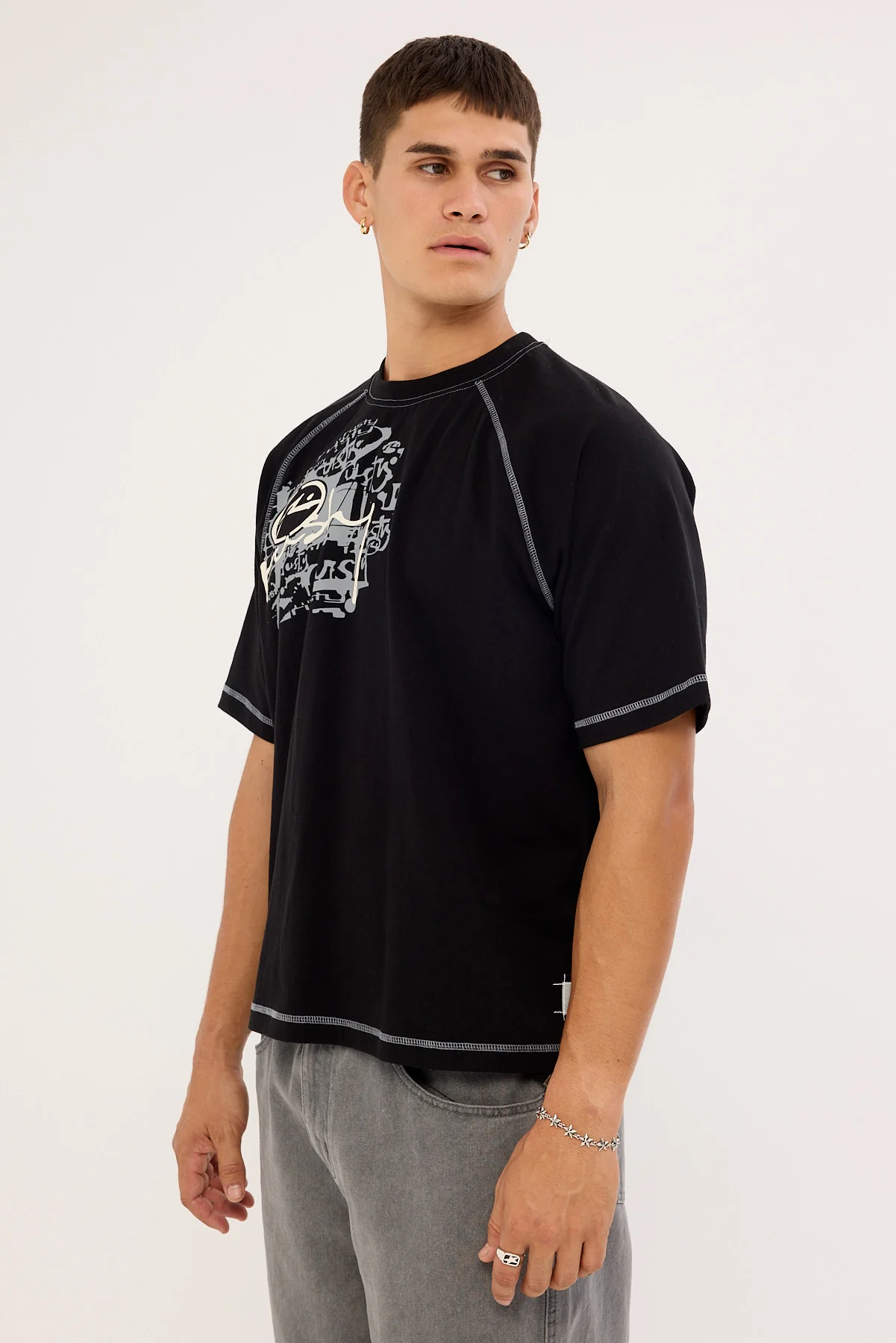 Rusty Riddle Me This Stripe Cropped Raglan Tee Black - Image 4