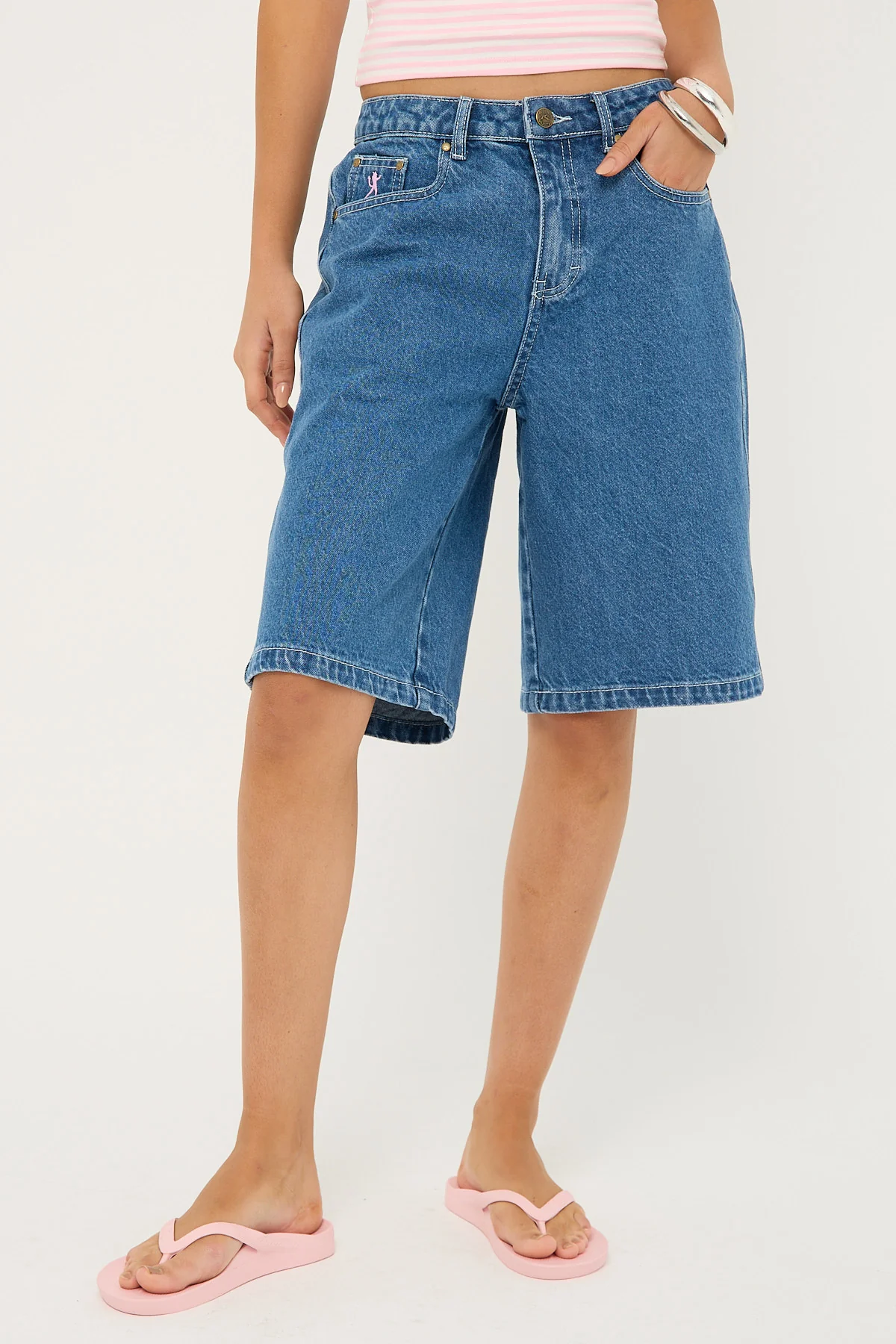 Rusty Rock Hot Low Rise Denim Shorts Middy Blue - Image 2