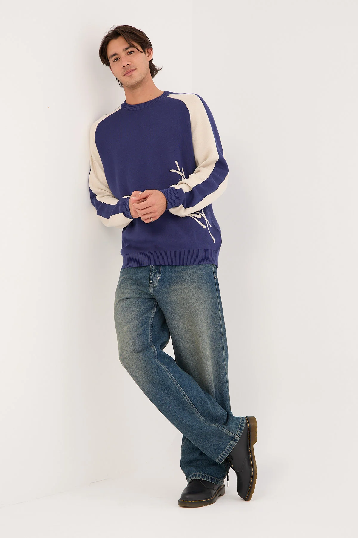 Rusty Roll Safe Boxy Knitted Crew Dark Blue - Image 2
