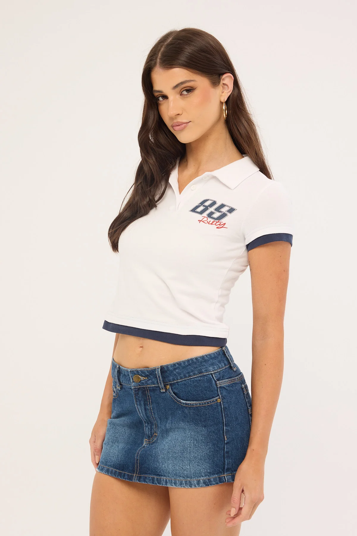 Rusty Shorty Low Rise Denim Micro Mini Skirt Blasted Deep Sea Blue - Image 4