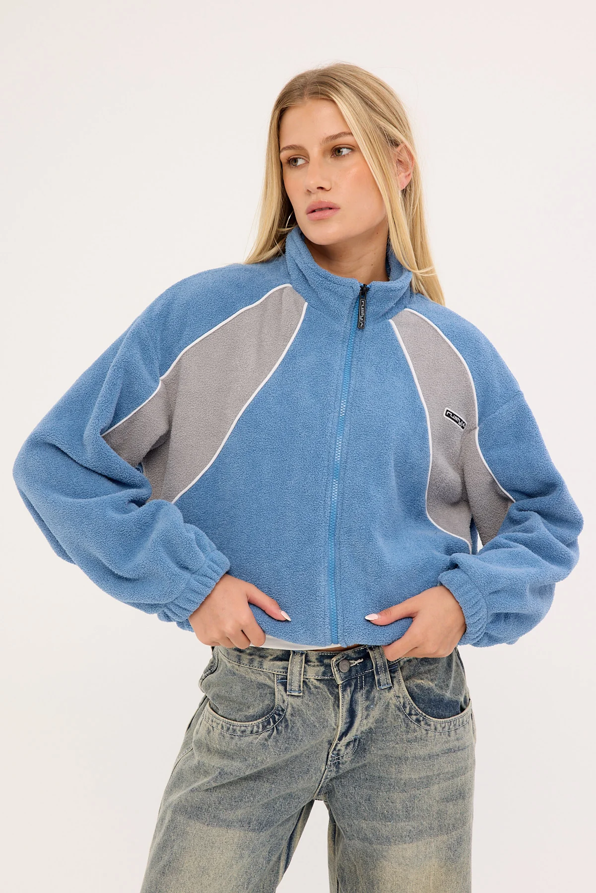 Rusty Two Tides Zip Through Sherpa Fleece Blue/Grey - Image 2