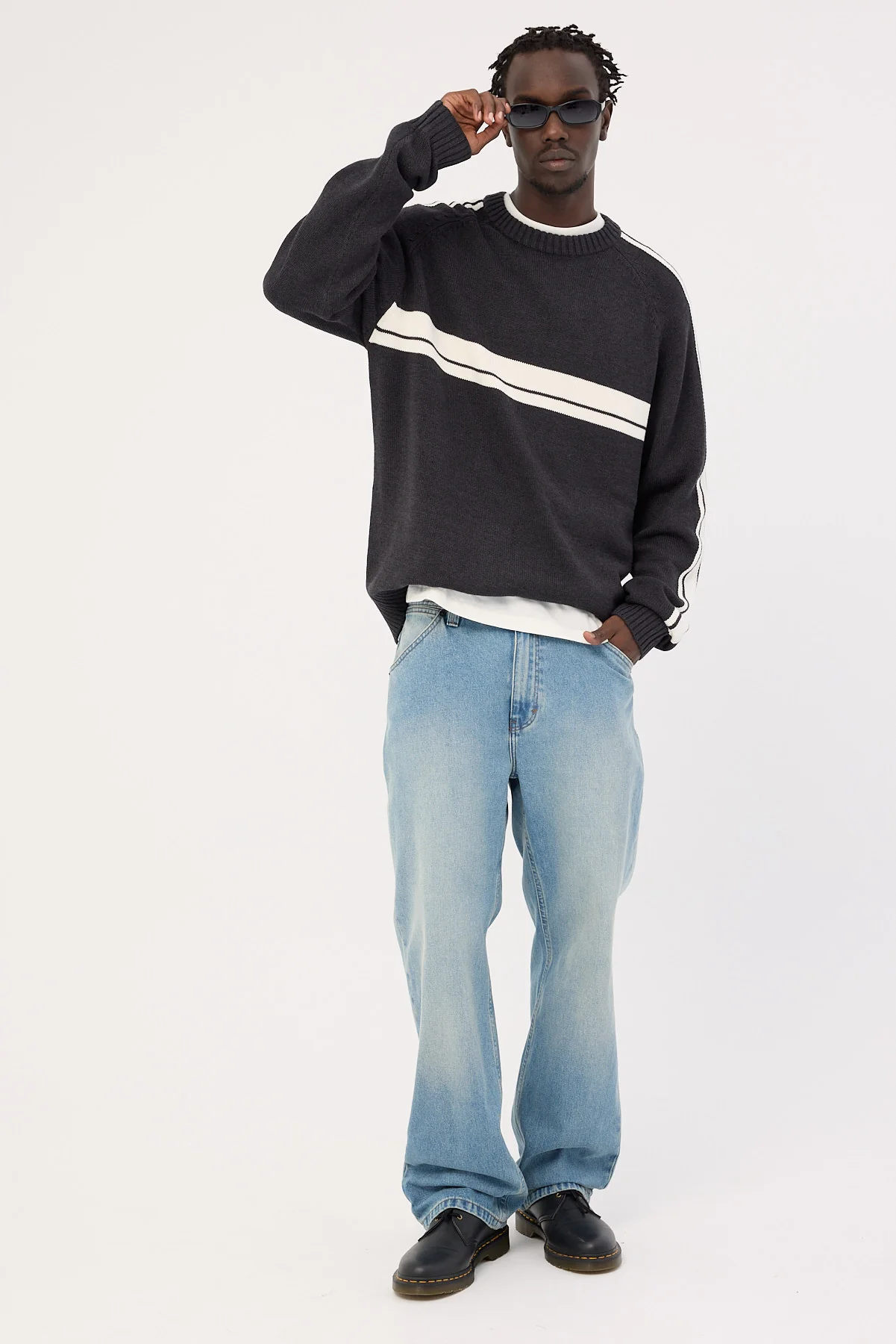 Rusty White Lines 2.0 Knitted Crew Black Marle - Image 2