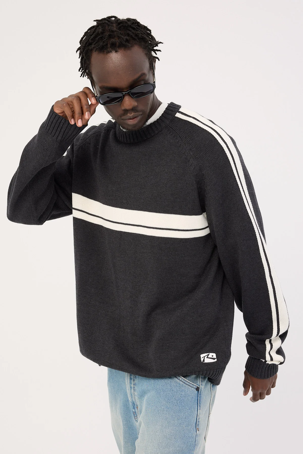 Rusty White Lines 2.0 Knitted Crew Black Marle - Image 6