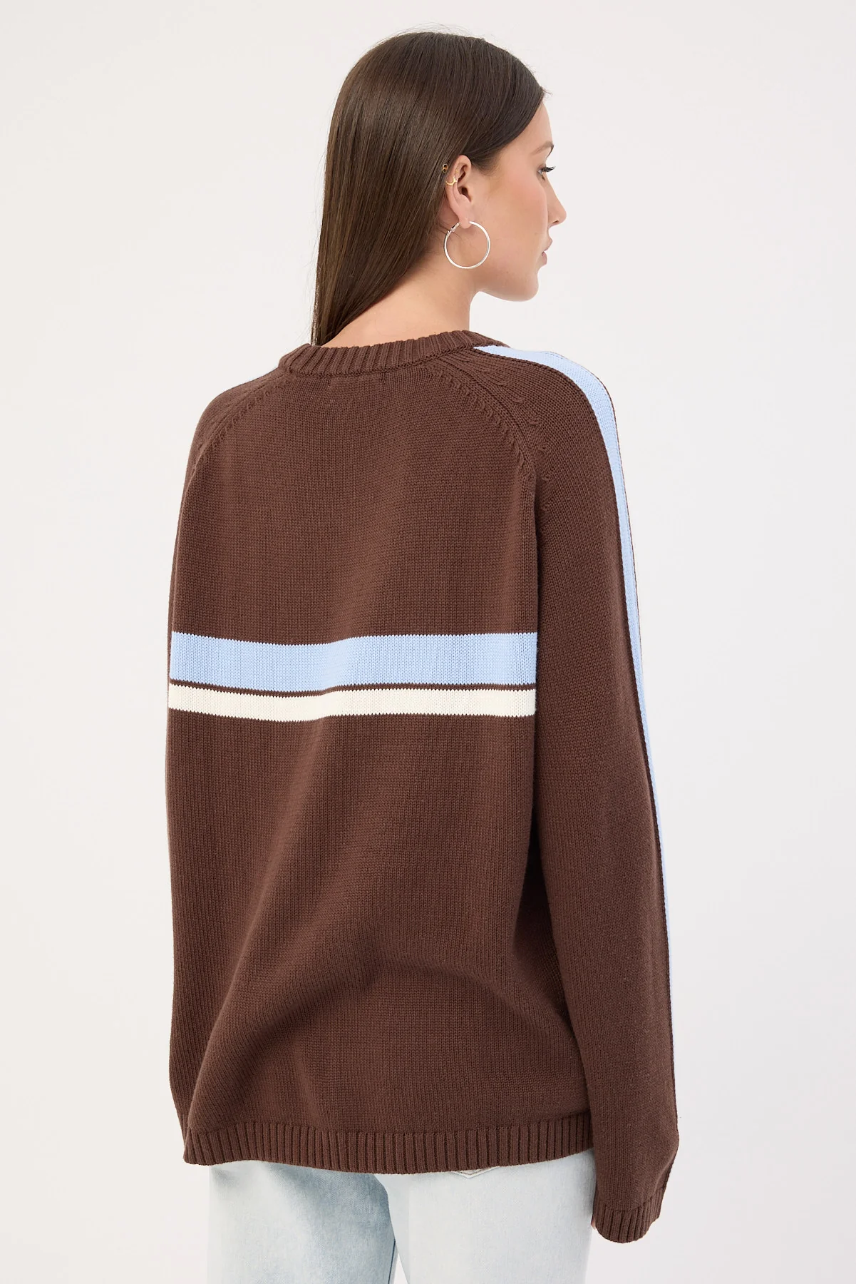 Rusty White Lines Long Sleeve Crew Neck Knit Java - Image 5