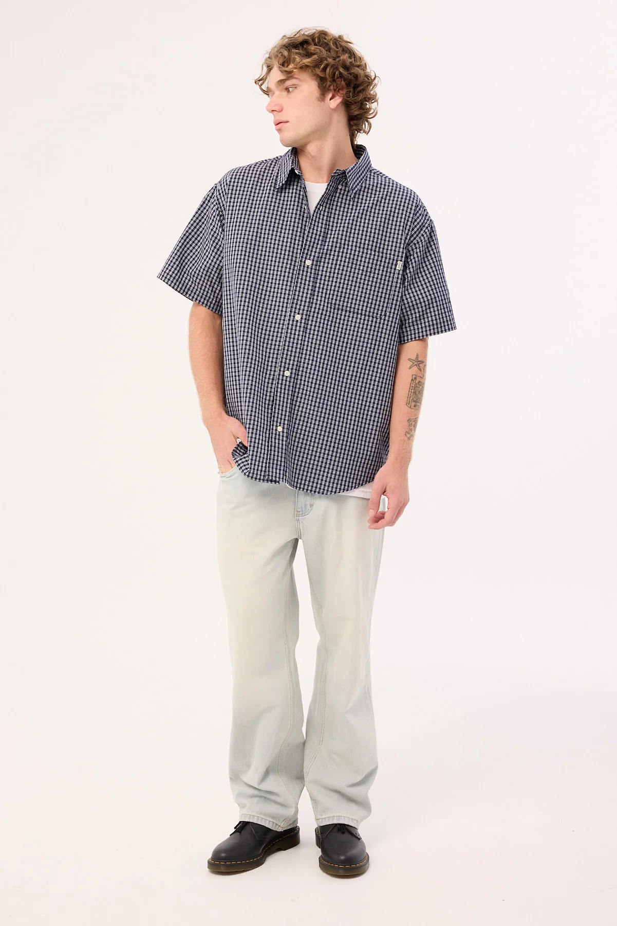 Sdouble Classic Gingham S/S Shirt Navy Check - Image 2
