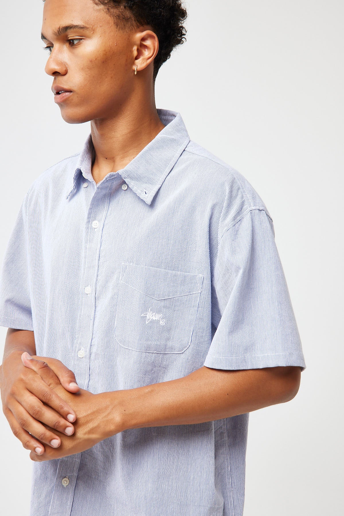 Sdouble Oxford Classic SS Shirt White/Blue Stripe - Image 3