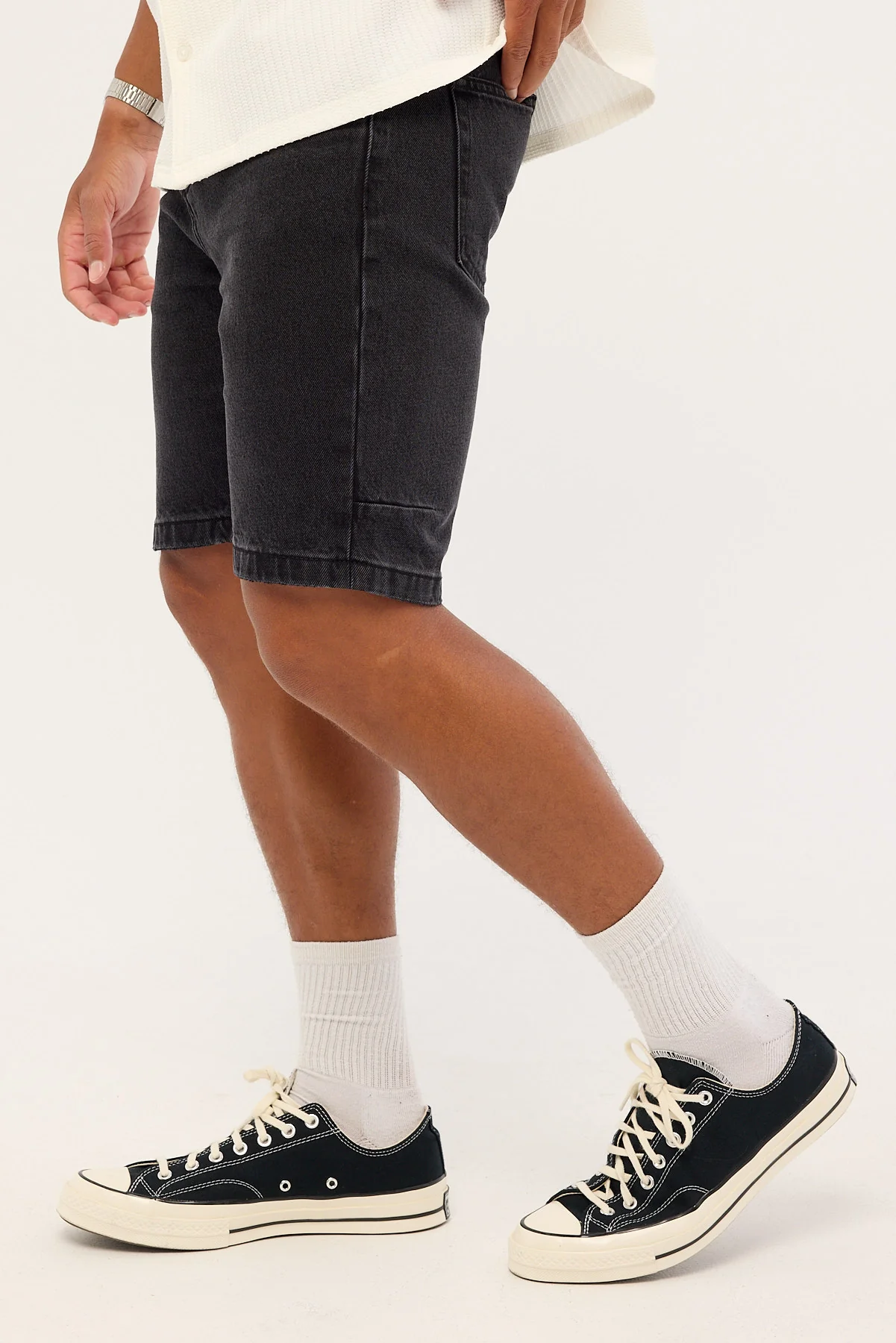 Thrills Chopped Hem Slim Straight Denim Short Aged Black - Image 3