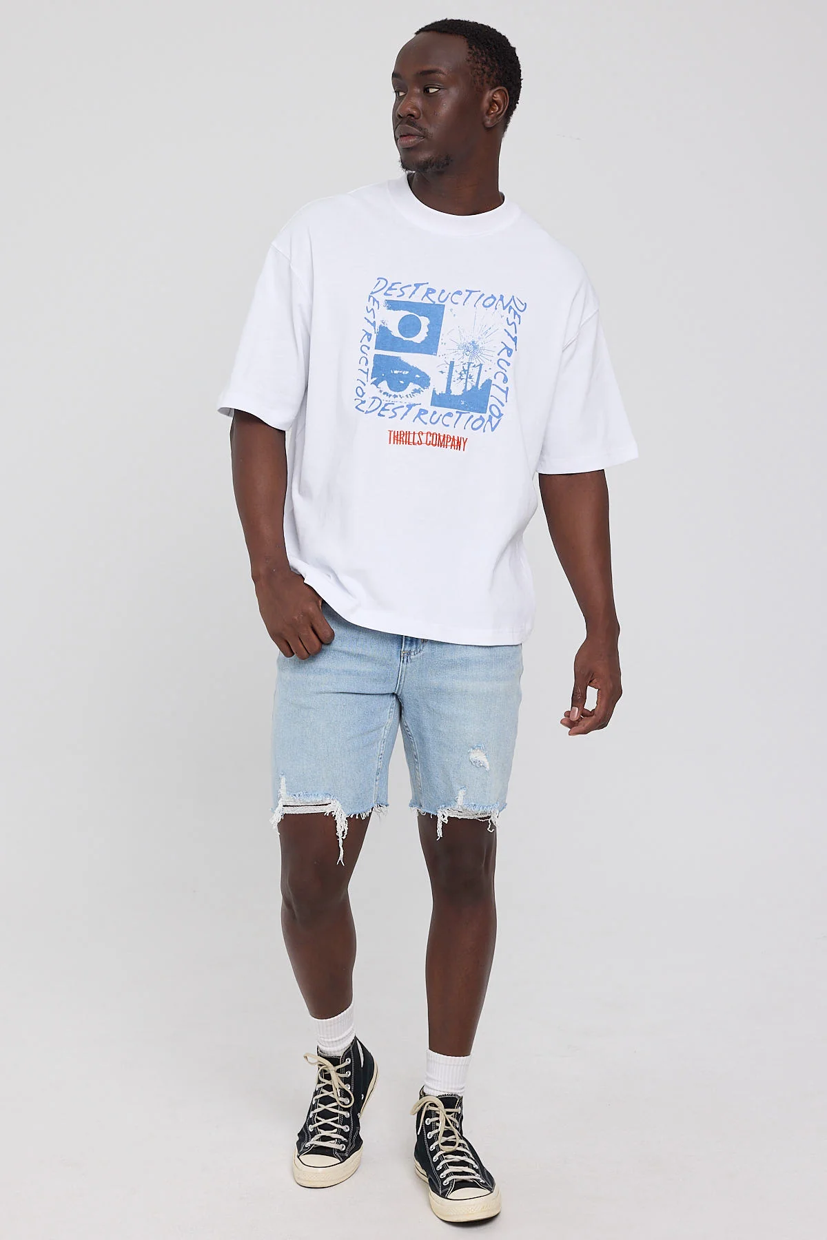 Thrills Downfall Box Fit Oversize Short Tee White - Image 2
