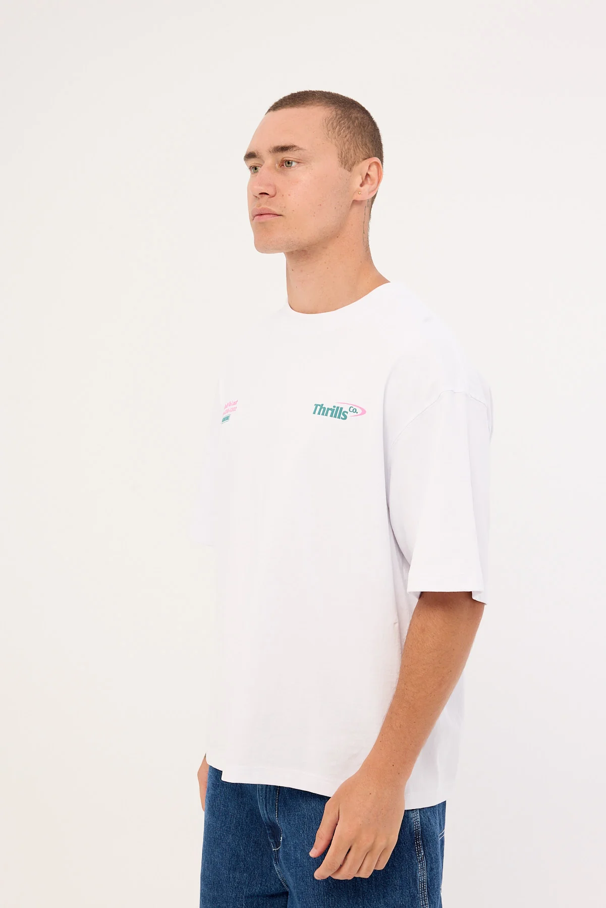Thrills First Grade Services Box Fit Oversize Cropped Tee White - Image 5