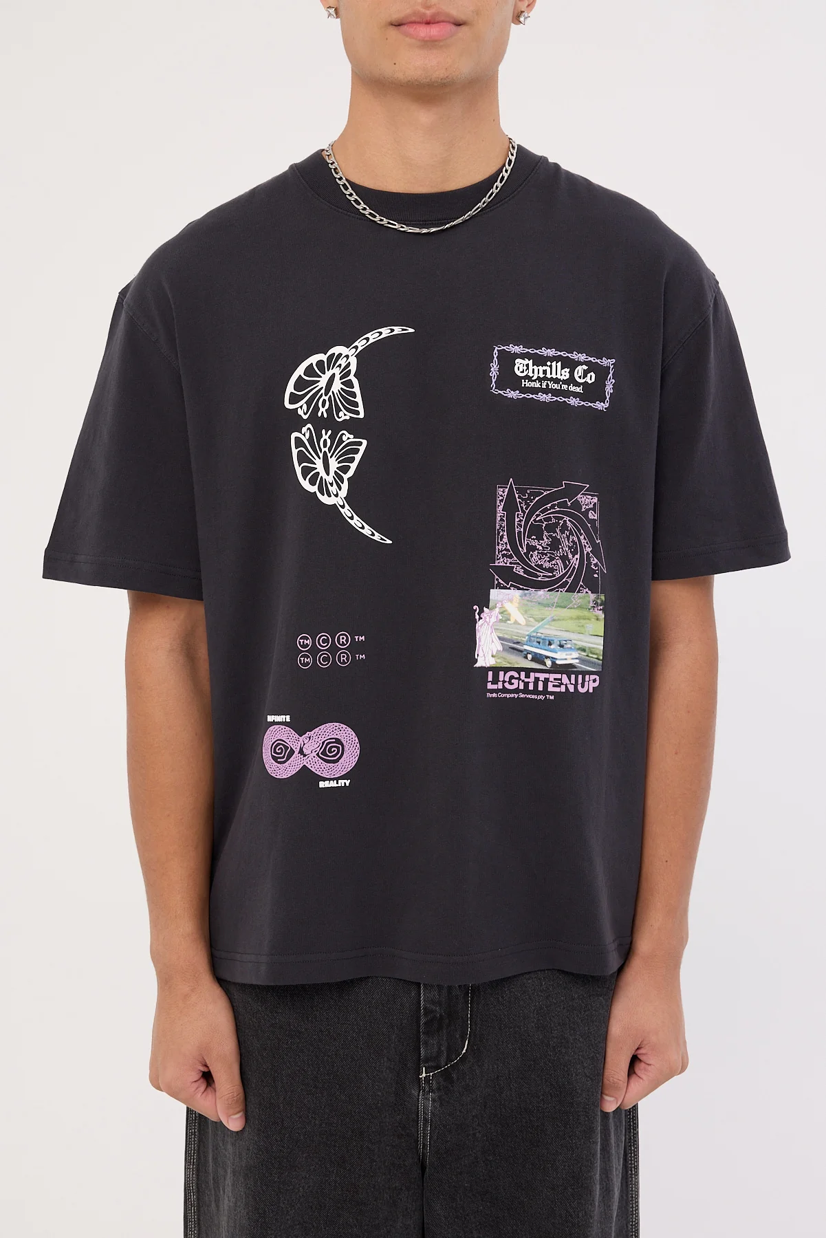Thrills Lighten Up Box Fit Oversize Short Tee Washed Black - Image 7