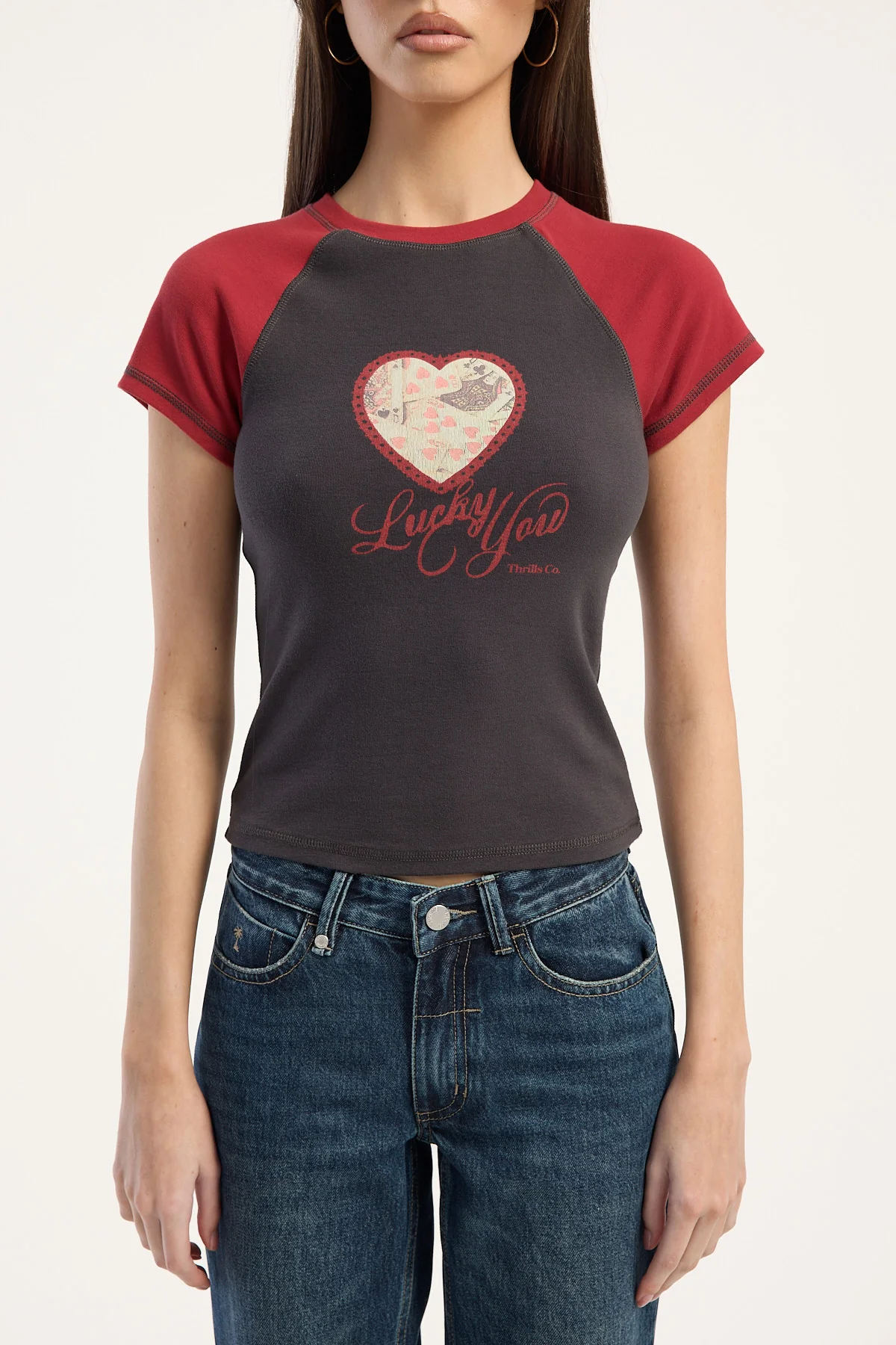 Thrills Lucky You Raglan Club Tee Merch Black - Image 6